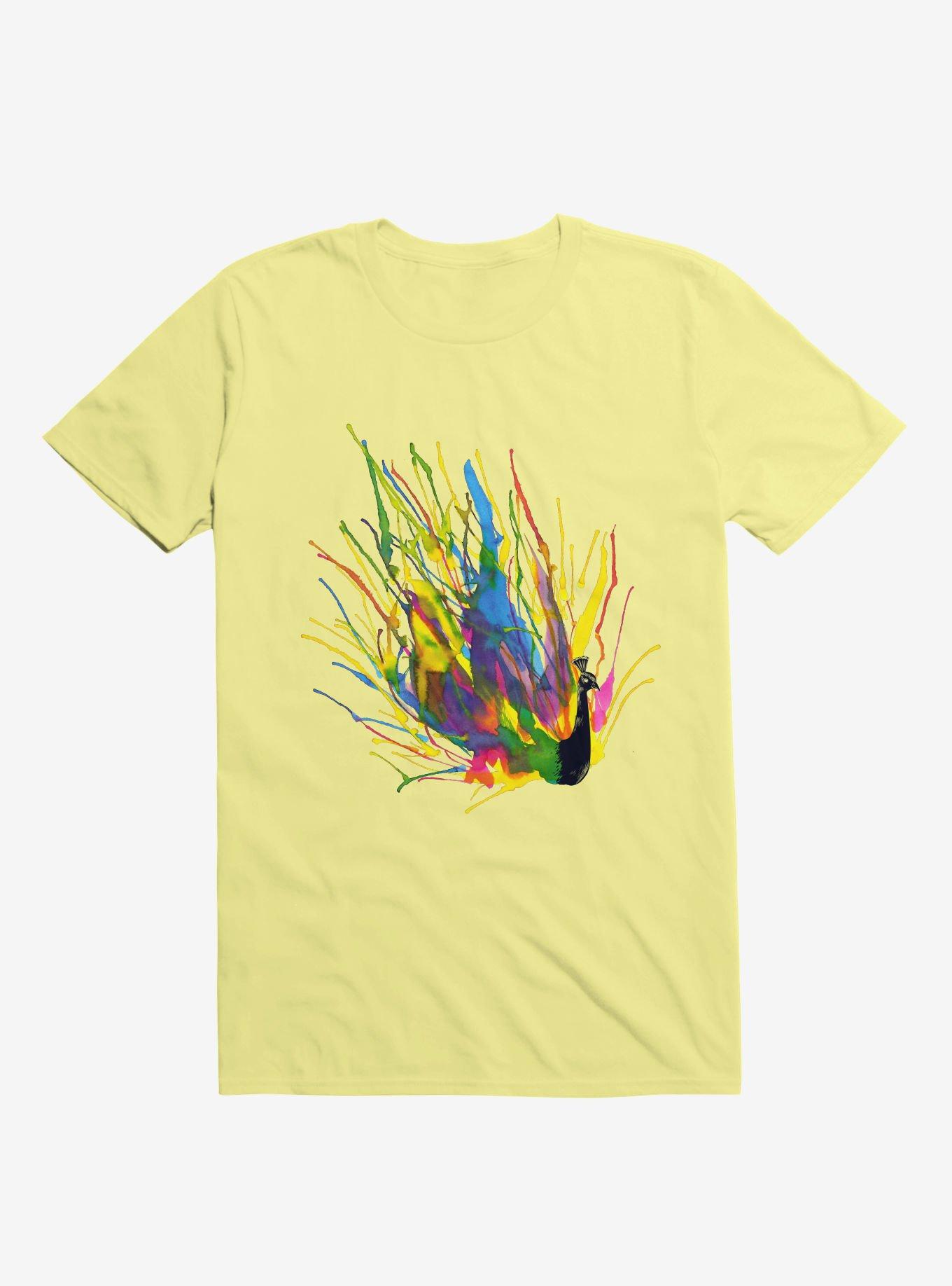 Colorful Peacock Corn Silk Yellow T-Shirt, , hi-res