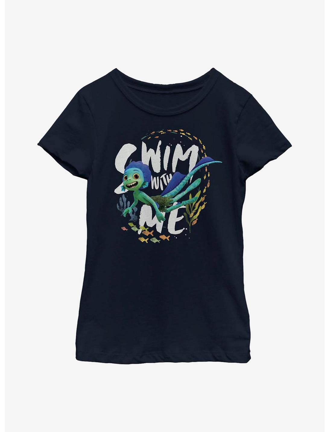 Disney Pixar Luca Swim With Me Sea Monster Youth Girls T-Shirt, NAVY, hi-res