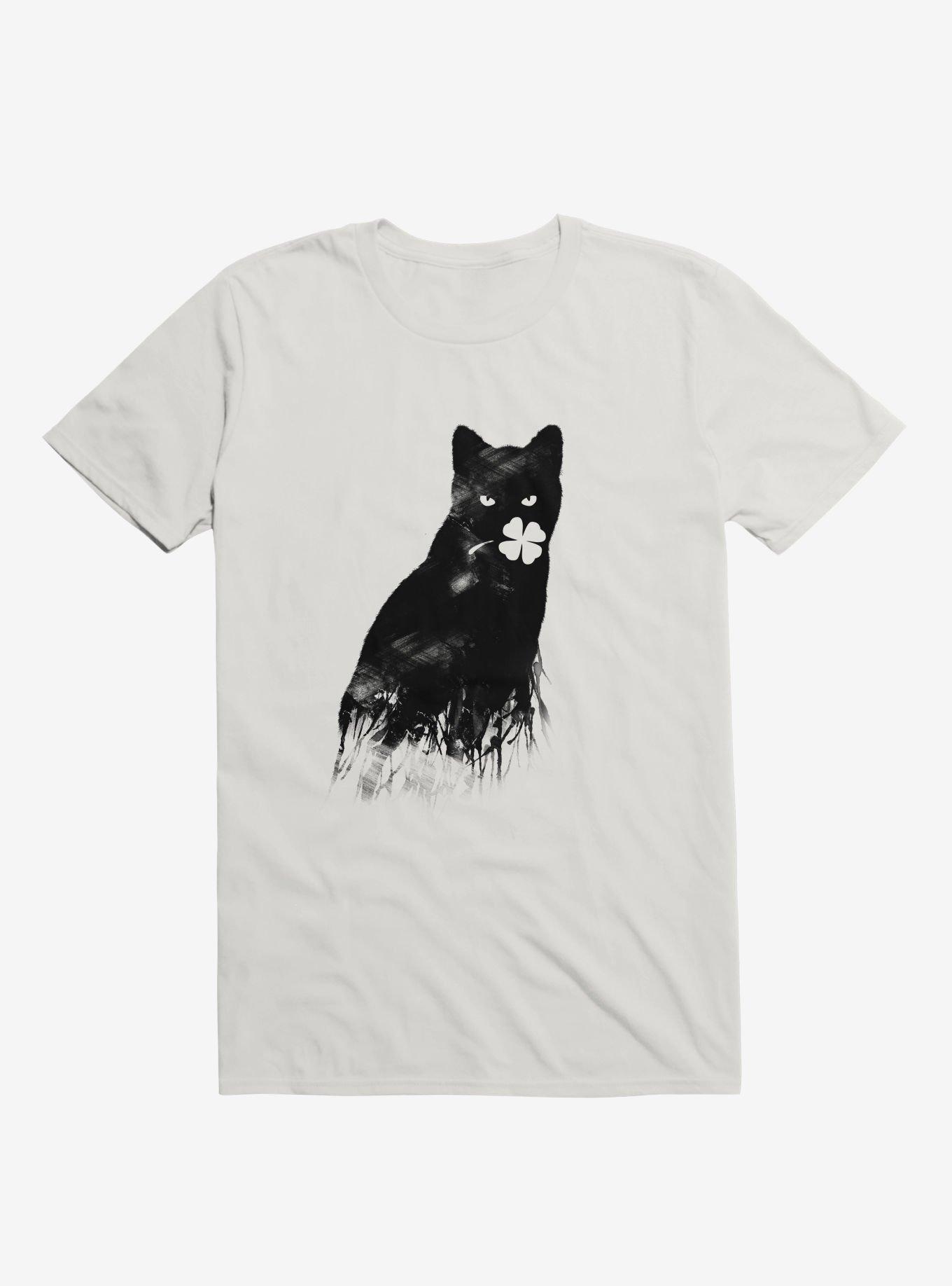 Ambivalence Cat & Clover White T-Shirt, WHITE, hi-res
