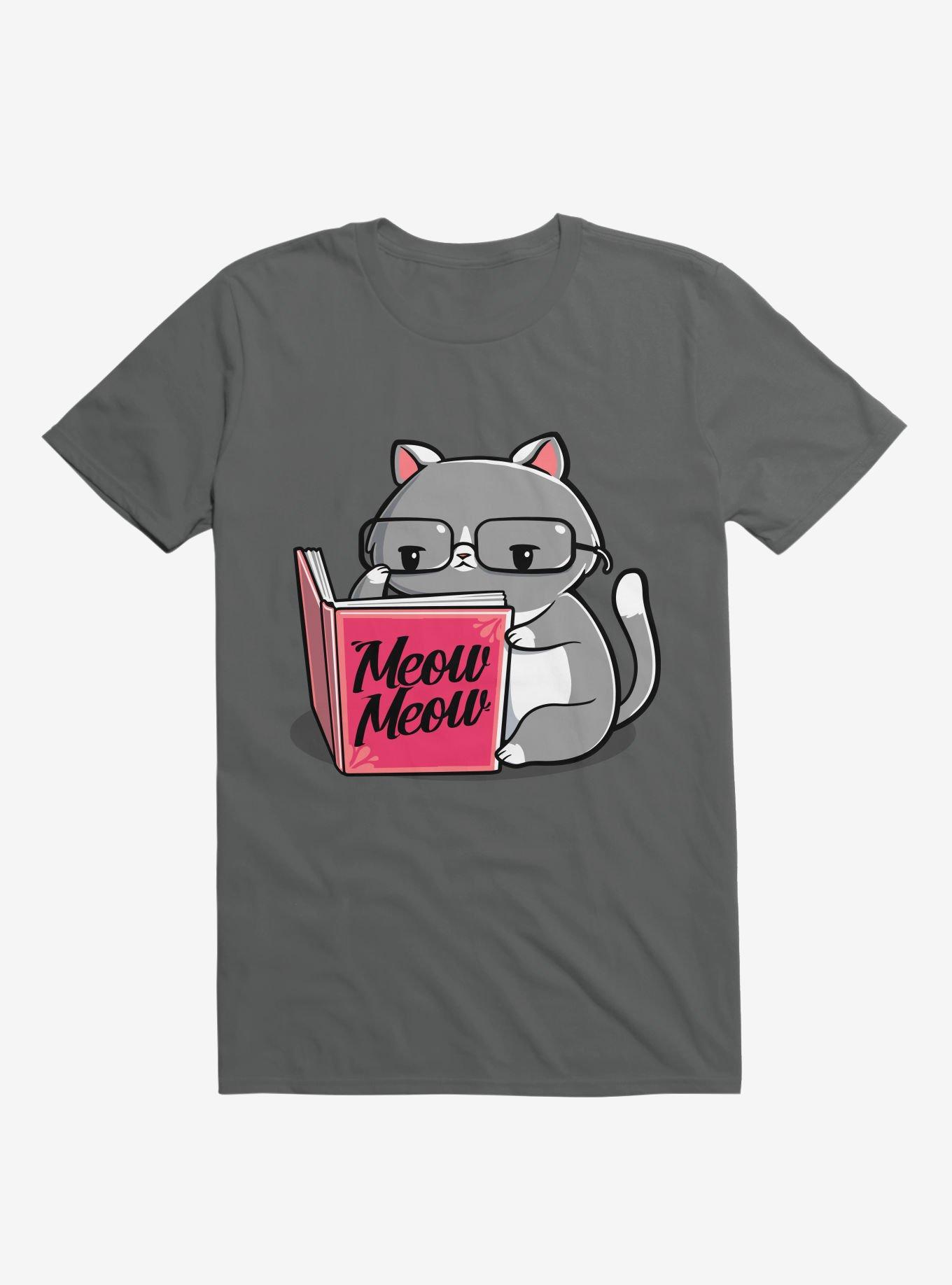 Books For Cats Meow Meow Book Charcoal Grey T-Shirt, CHARCOAL, hi-res