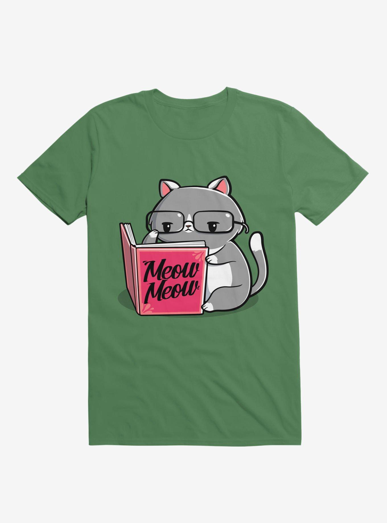Books For Cats Meow Book Kelly Green T-Shirt