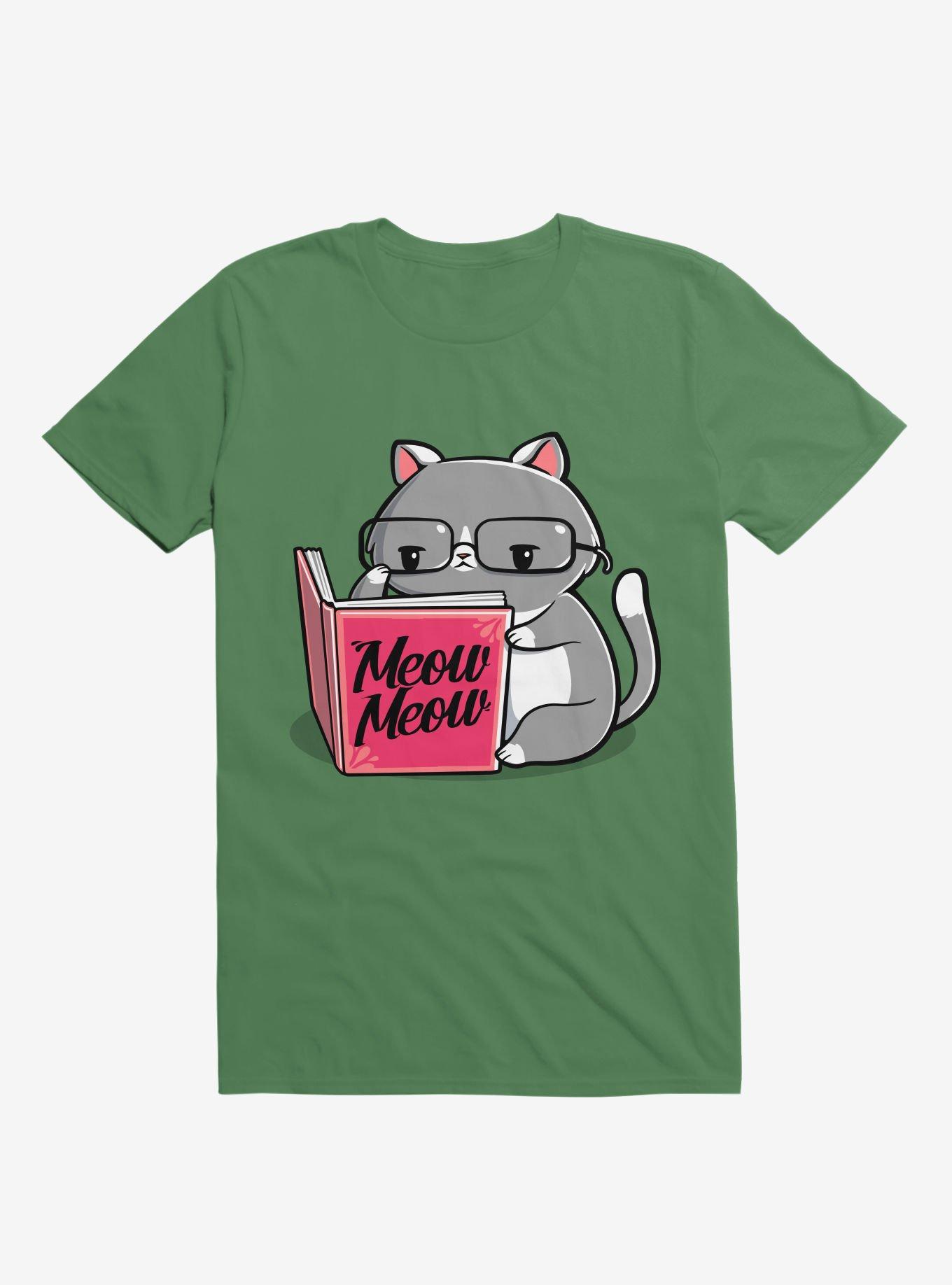 Books For Cats Meow Meow Book Kelly Green T-Shirt, , hi-res