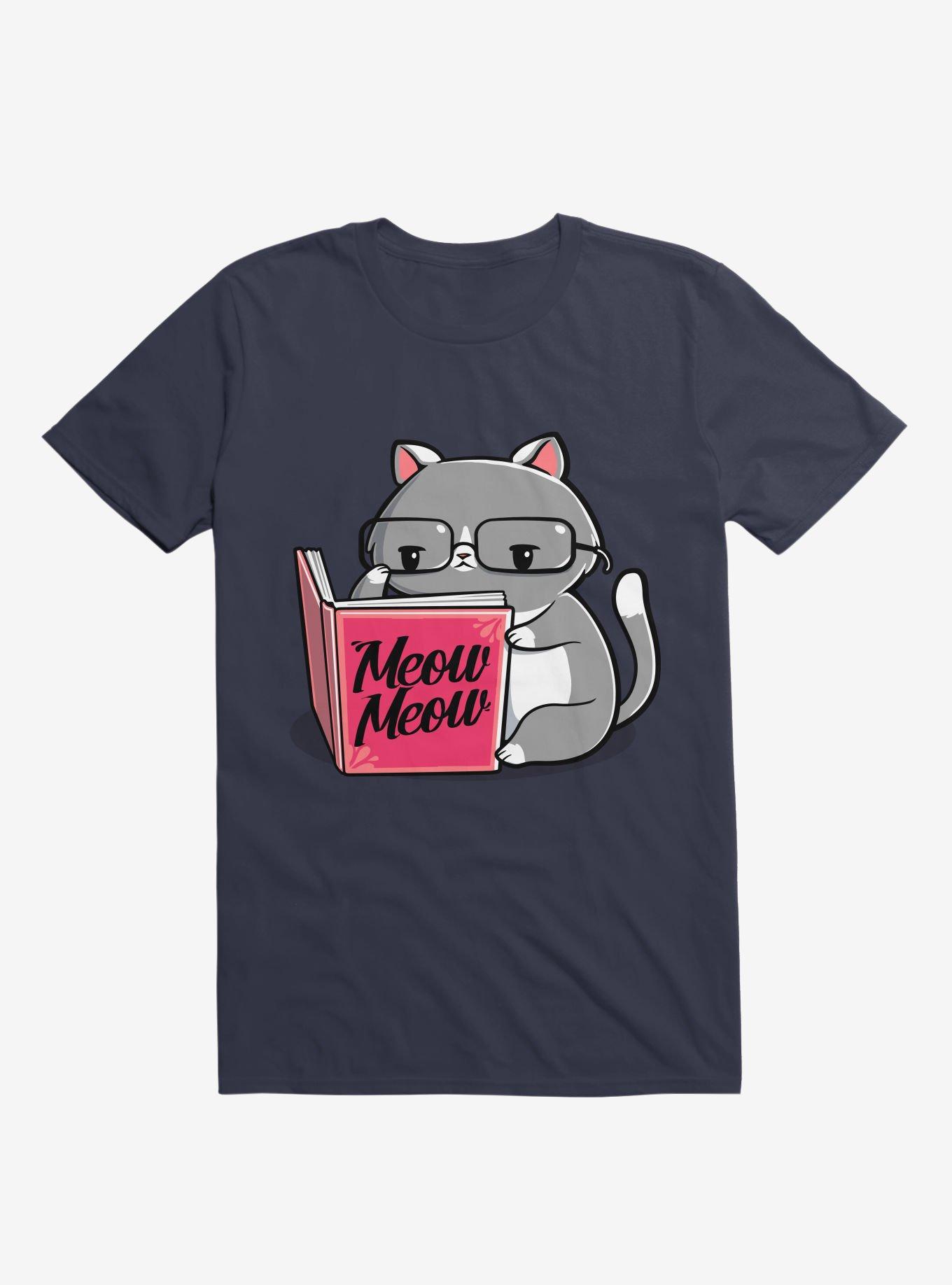 Books For Cats Meow Meow Book Navy Blue T-Shirt, , hi-res