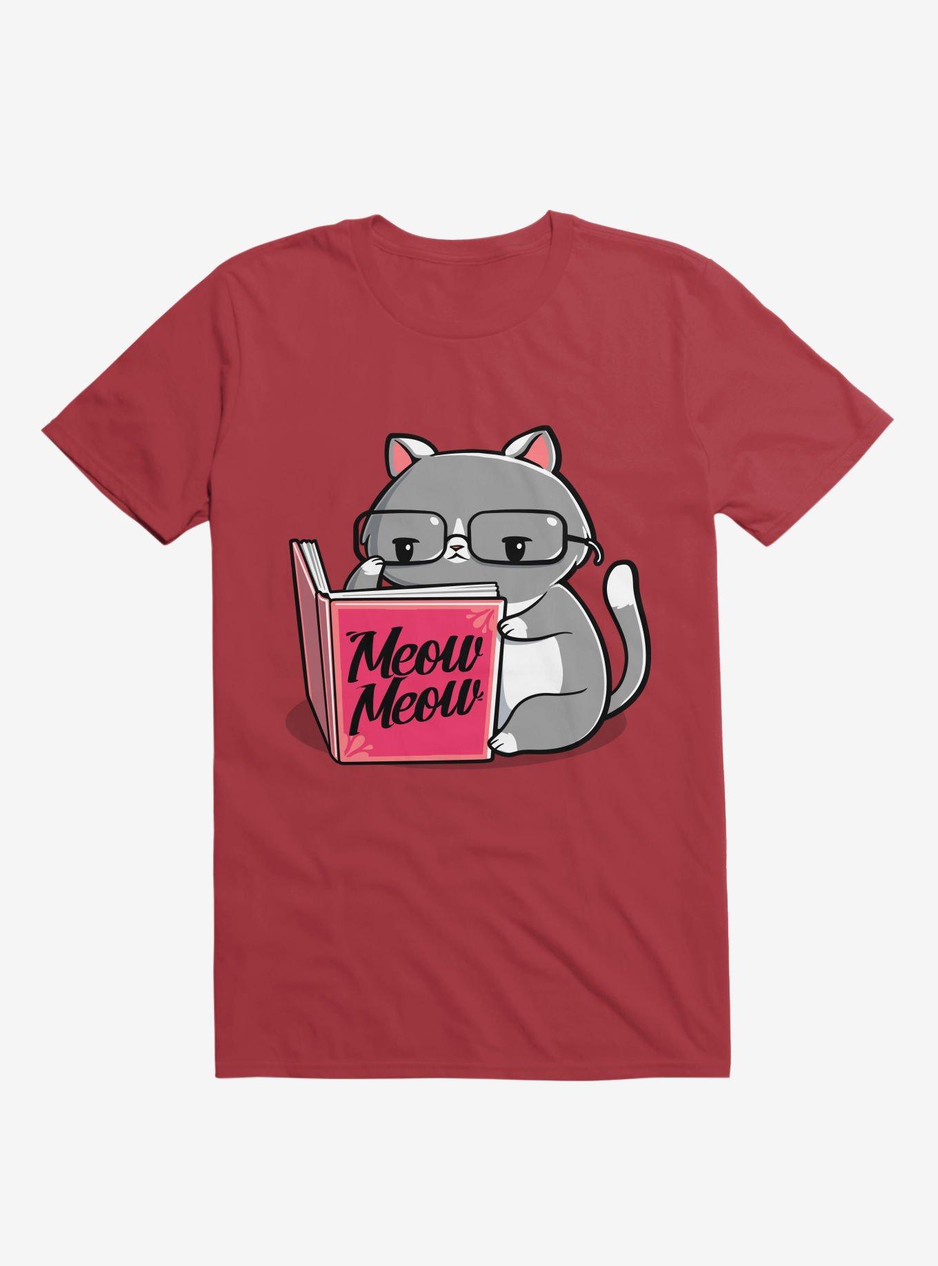 Books For Cats Meow Meow Book Red T-Shirt, RED, hi-res