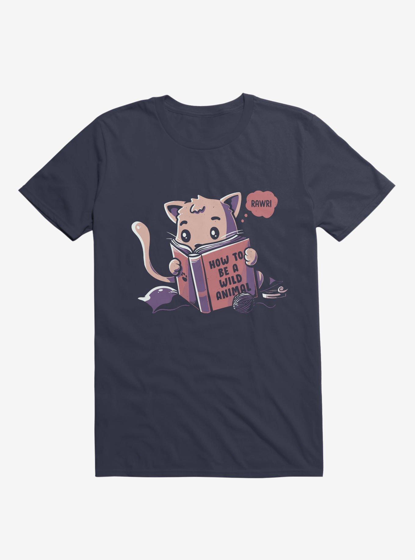 How To Be A Wild Animal Cat Navy Blue T-Shirt, , hi-res