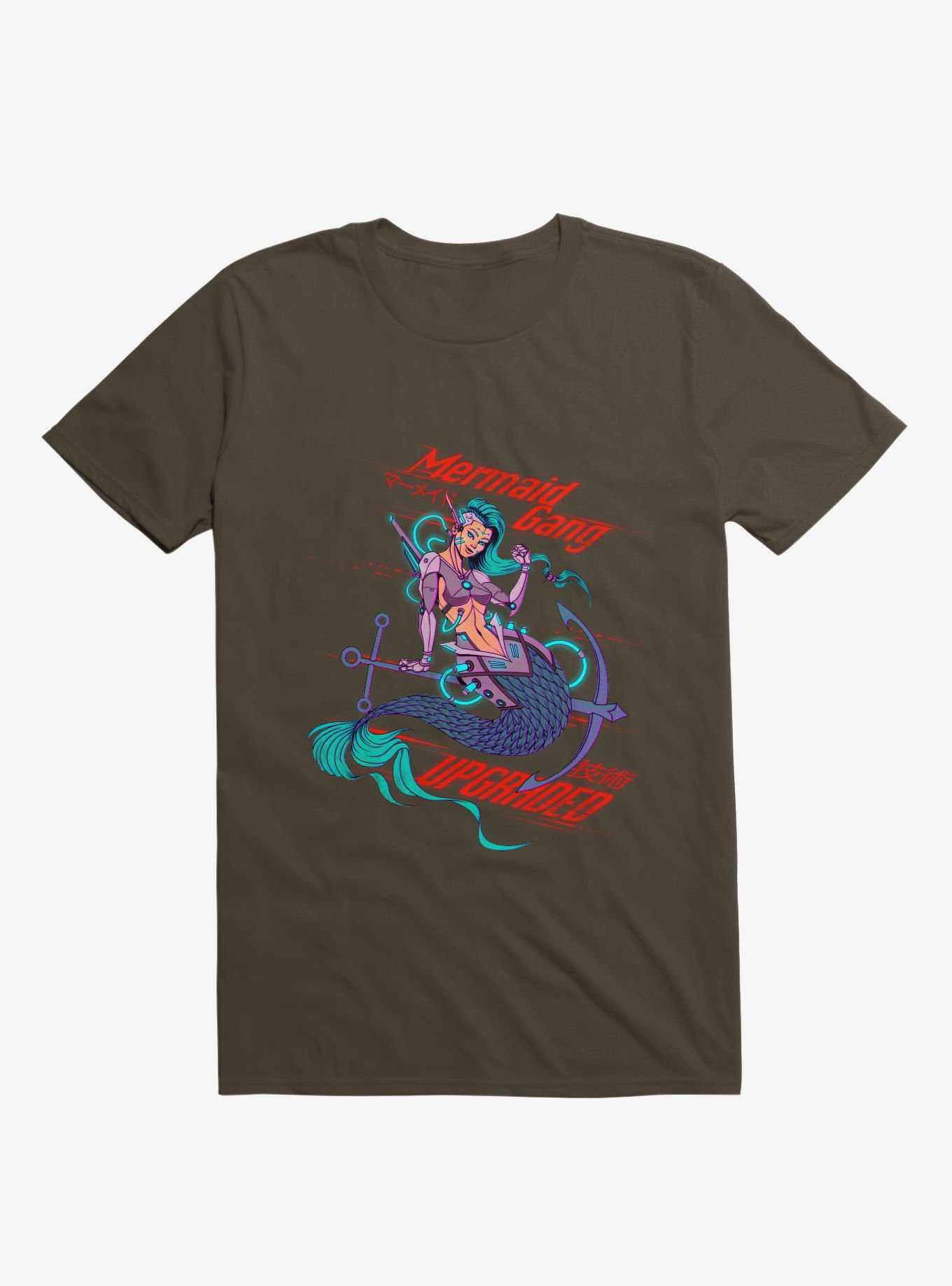 Cyberpunk Mermaid Brown T-Shirt, , hi-res