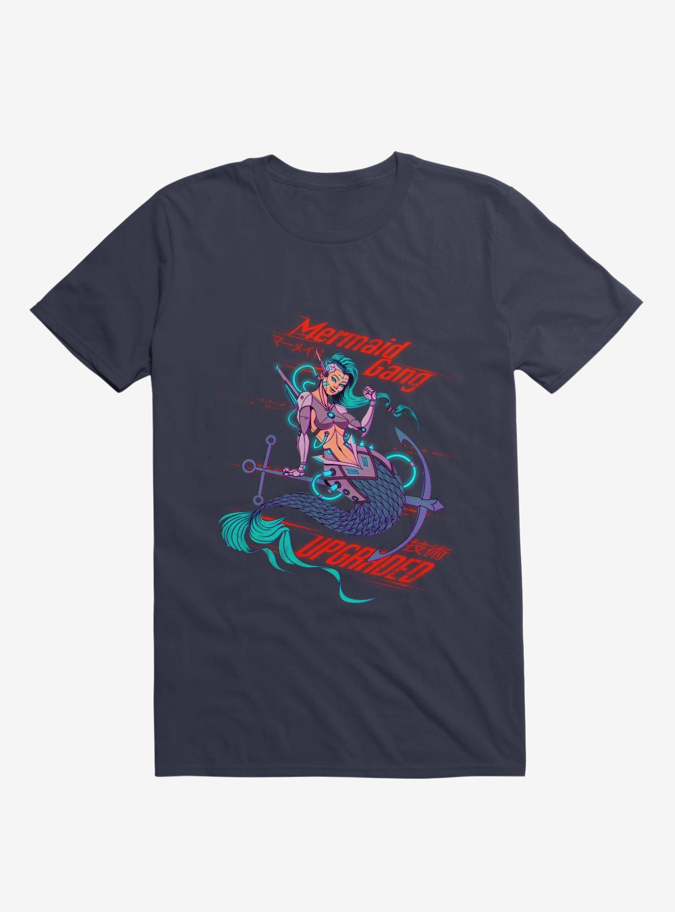 Cyberpunk Mermaid Navy Blue T-Shirt, , hi-res