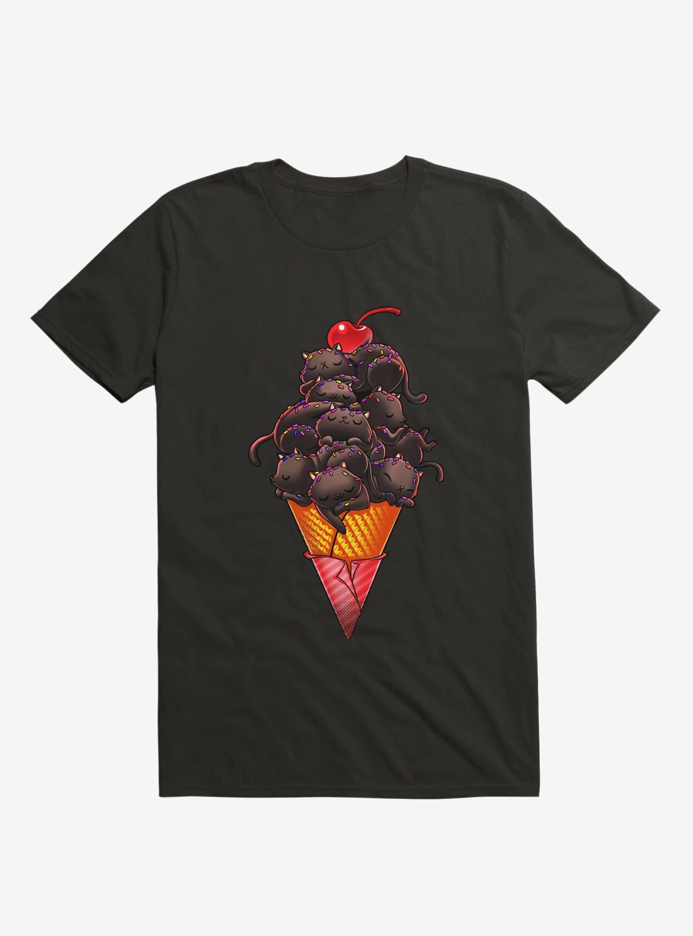 Cat Ice Cream Black T-Shirt, , hi-res