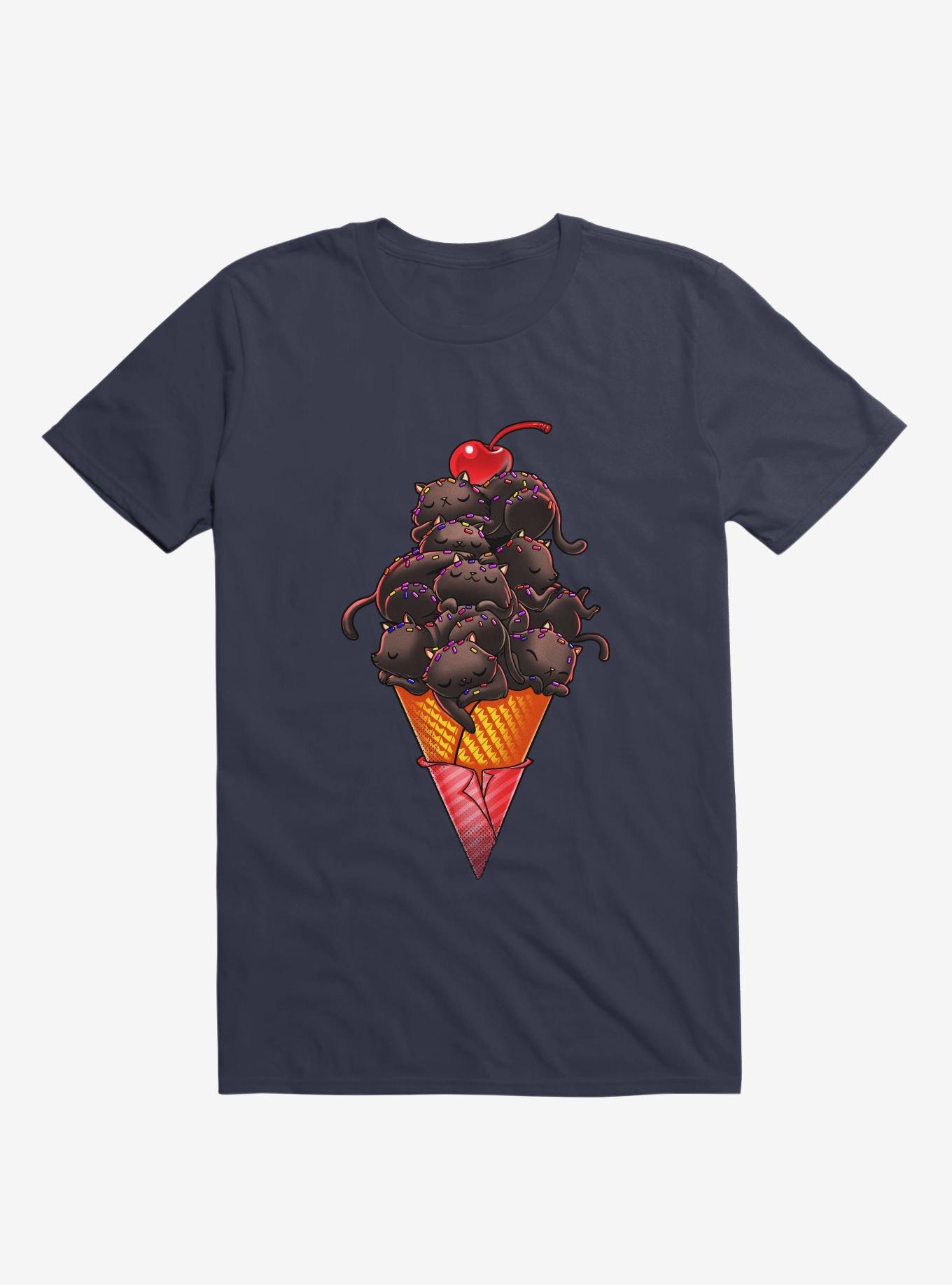 Cat Ice Cream Navy Blue T-Shirt, NAVY, hi-res