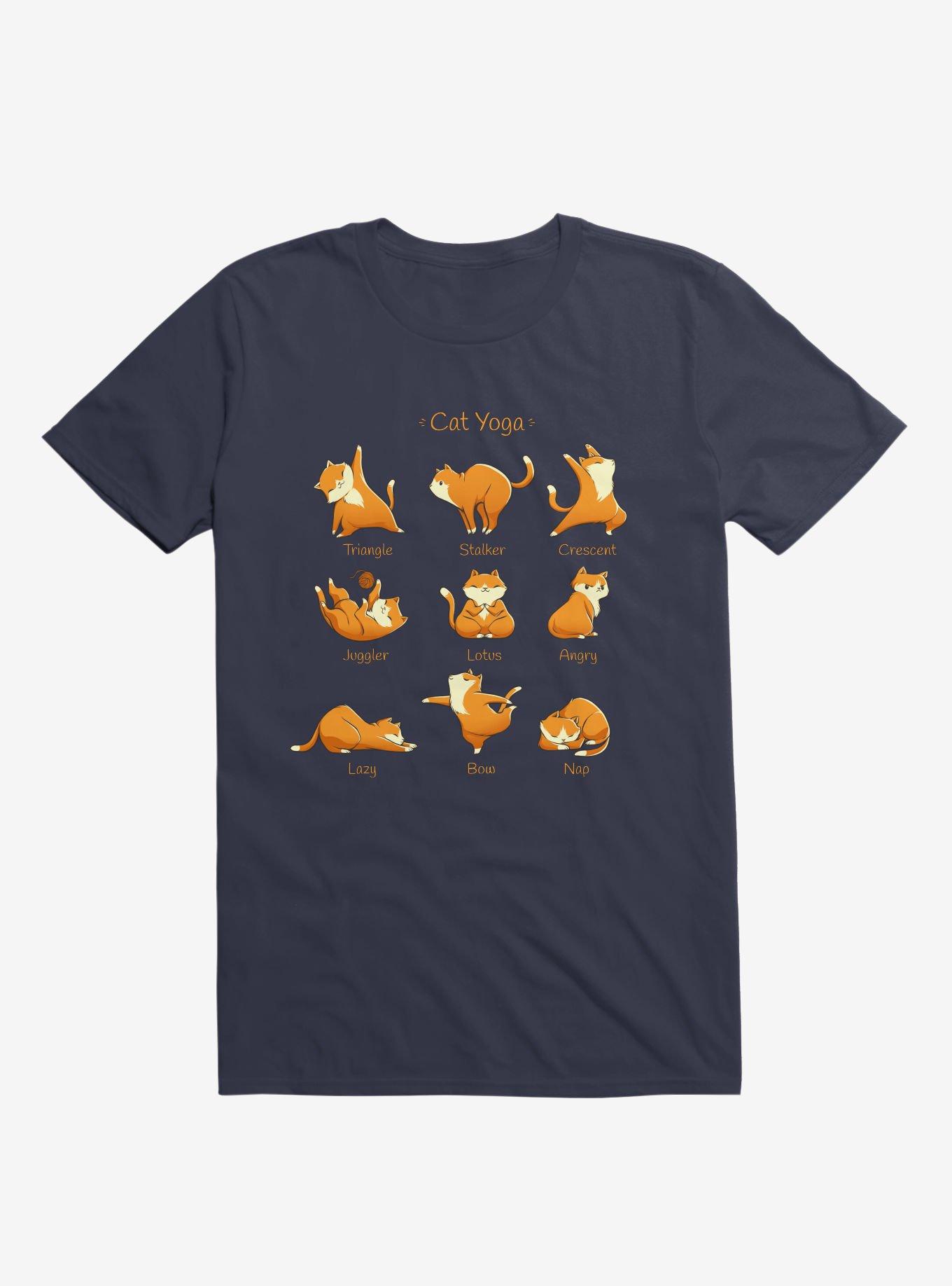 Yoga Cat Navy Blue T-Shirt, , hi-res