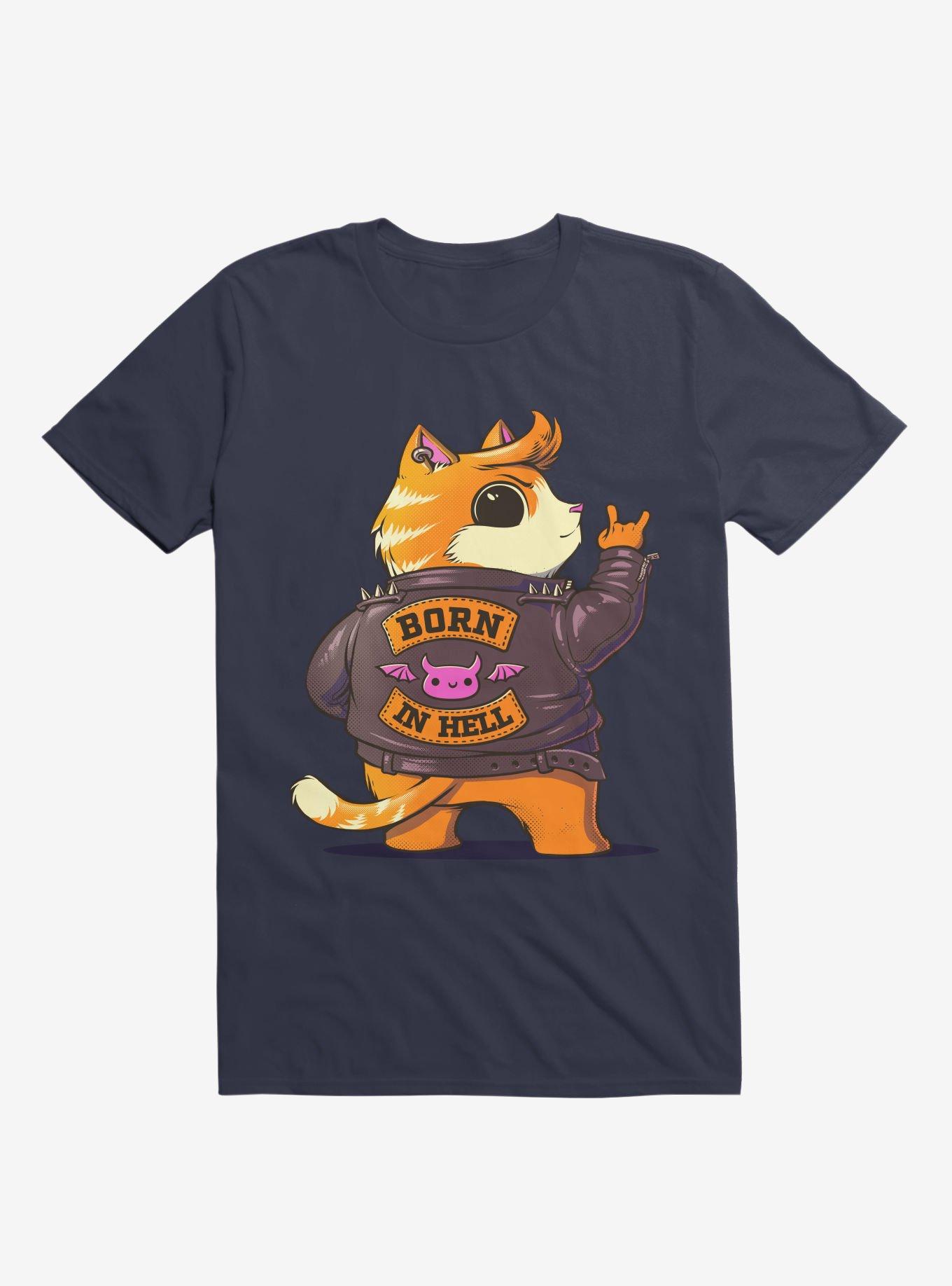 Born In Hell Navy Blue T-Shirt, , hi-res