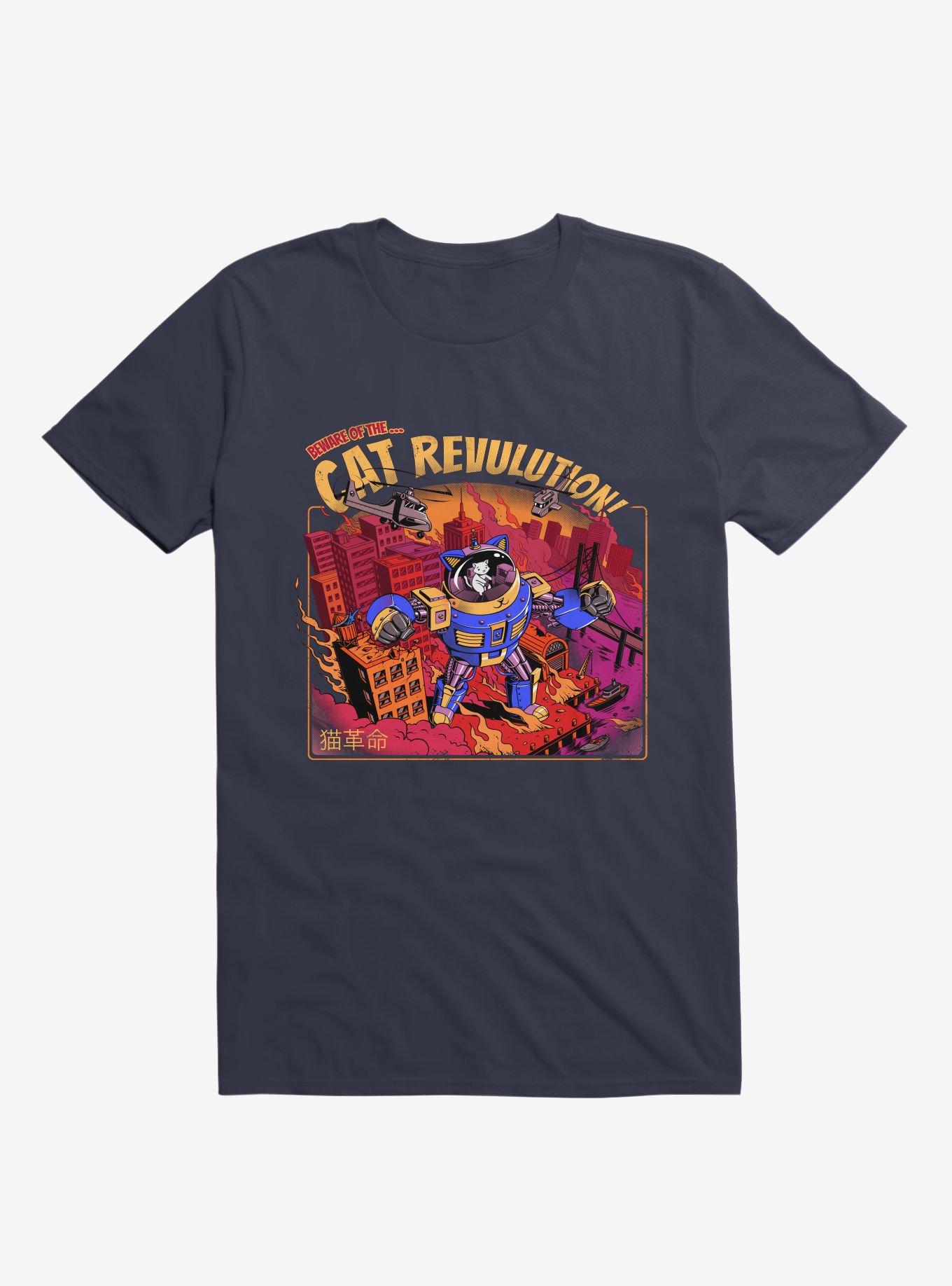 Cat Revolution Navy Blue T-Shirt, NAVY, hi-res