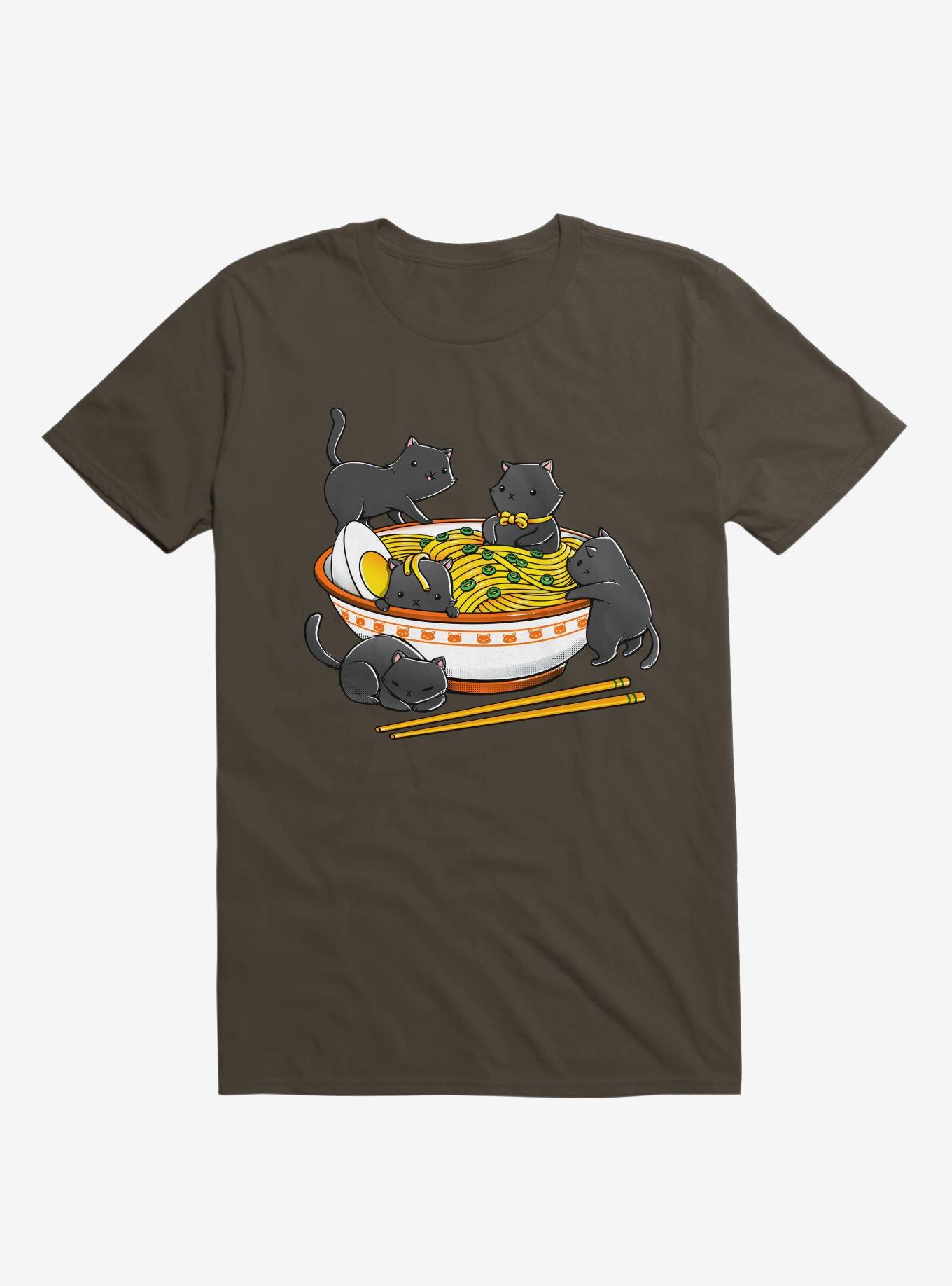 Kawaii Cat Ramen Noodles T-Shirt, BROWN, hi-res