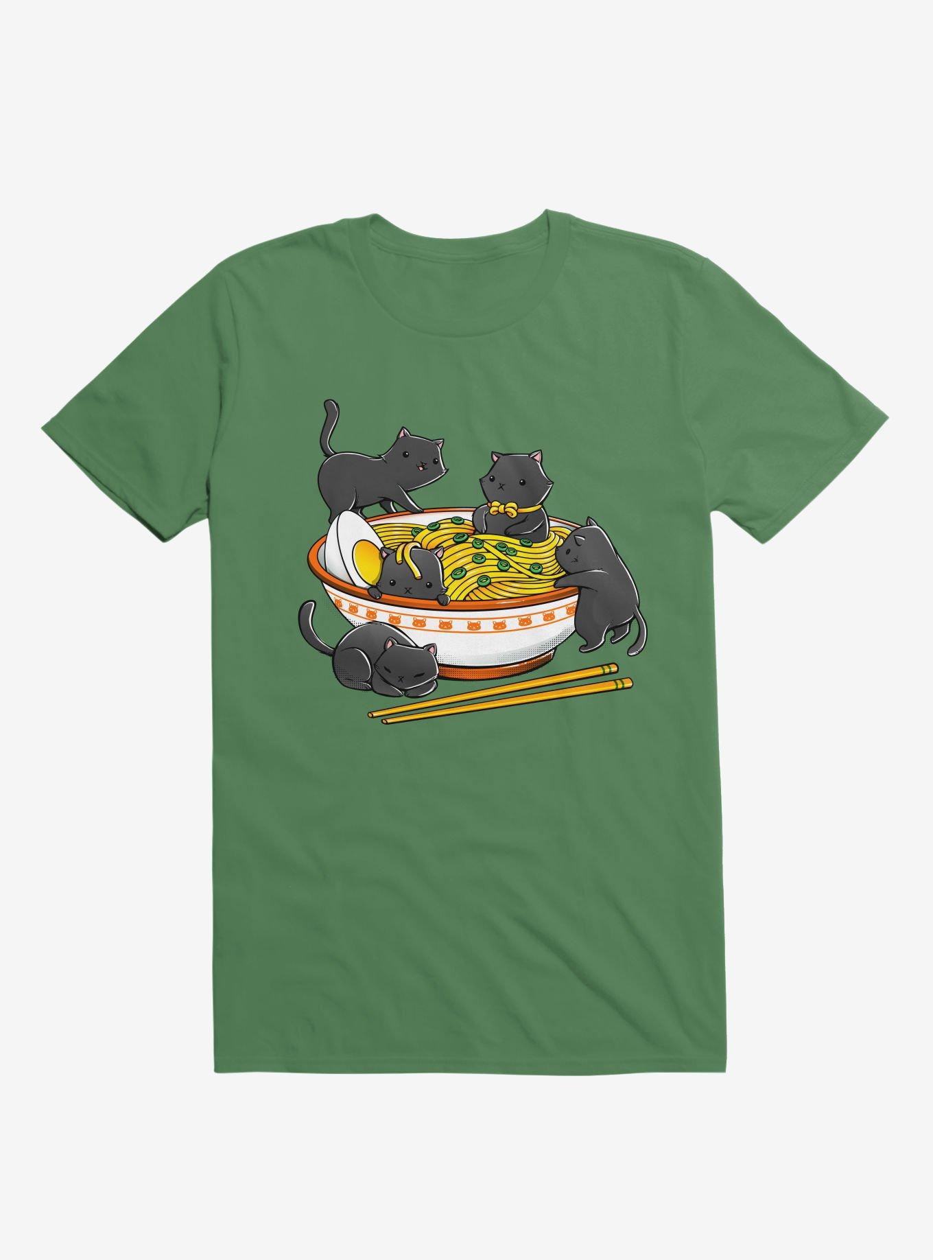 Kawaii Cat Ramen Noodles T-Shirt, KELLY GREEN, hi-res