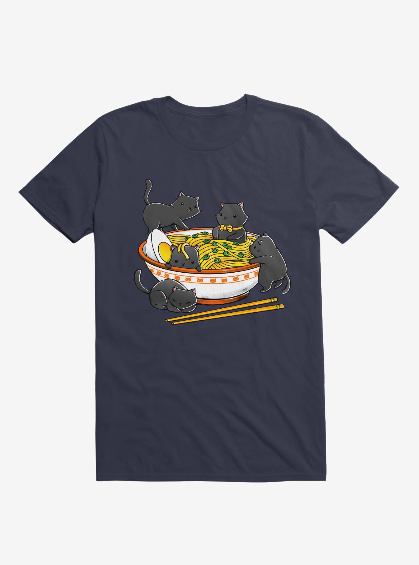 Kawaii Cat Ramen Noodles T-Shirt, NAVY, hi-res