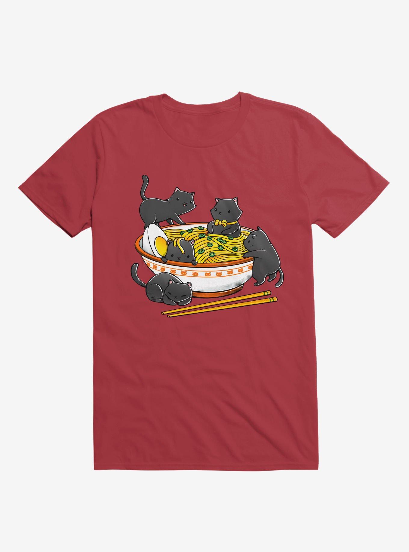 Kawaii Cat Ramen Noodles T-Shirt, RED, hi-res