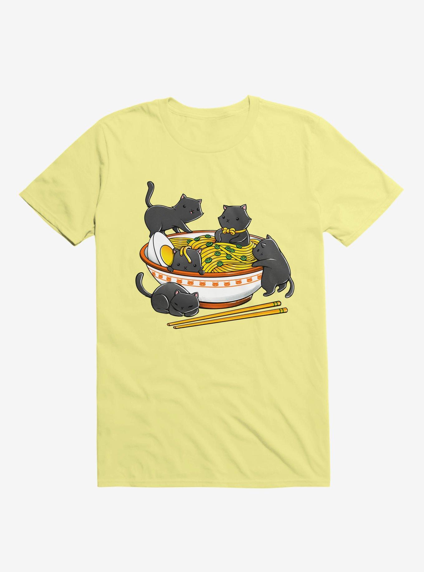 Kawaii Cat Ramen Noodles T-Shirt, CORN SILK, hi-res