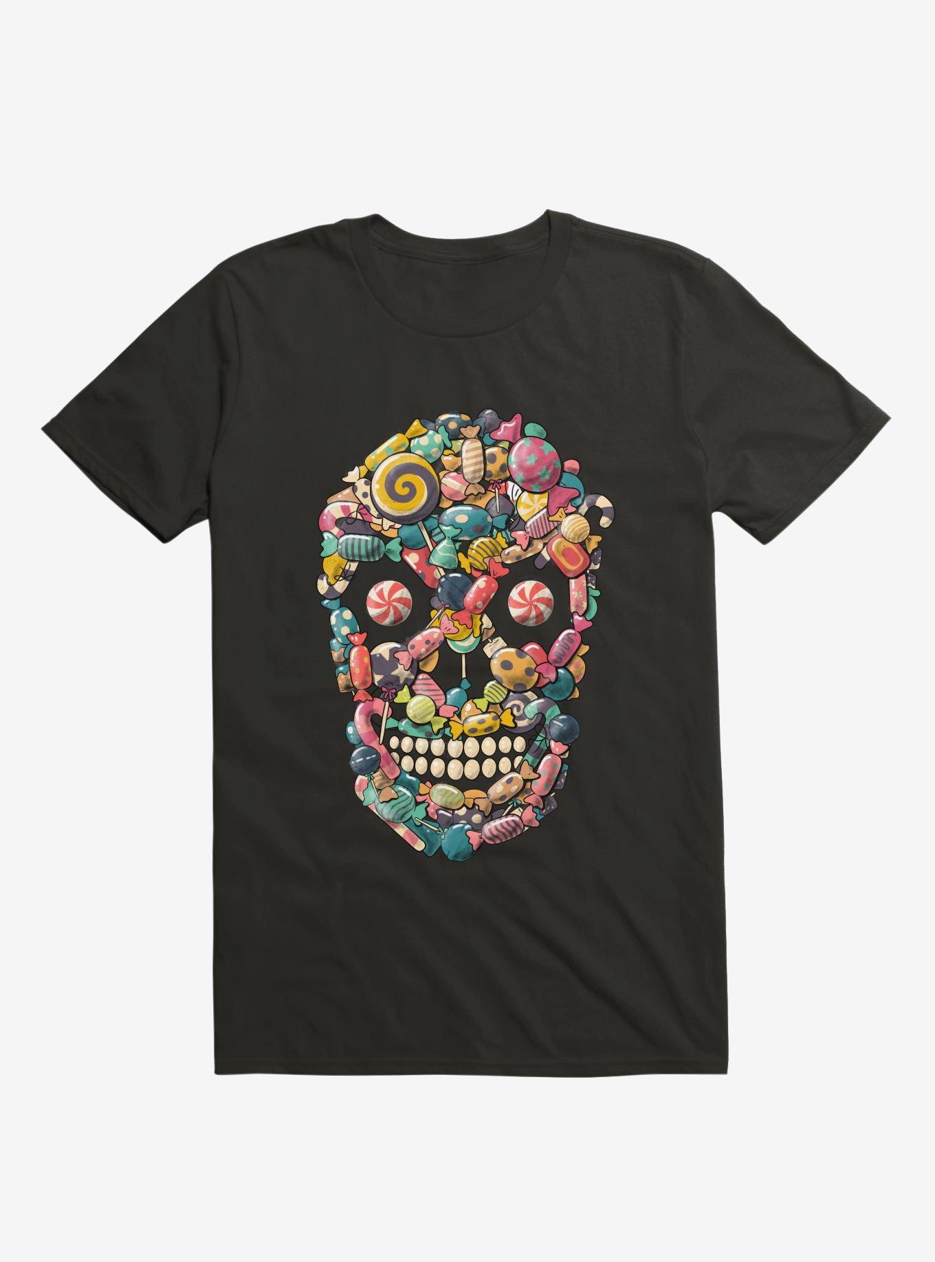Candy Skull Black T-Shirt, BLACK, hi-res