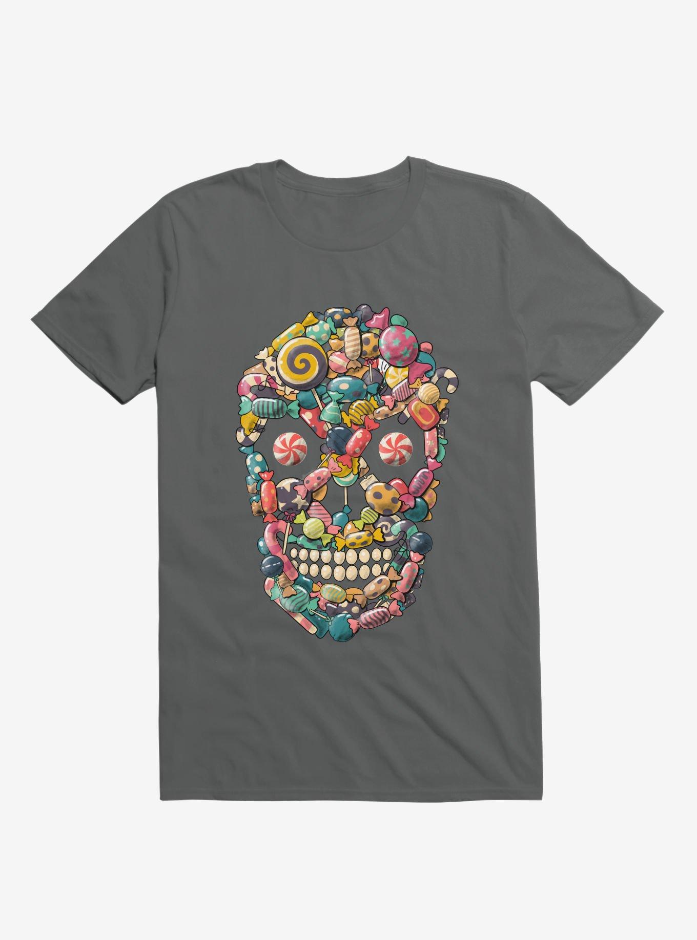 Candy Skull Charcoal Grey T-Shirt, , hi-res