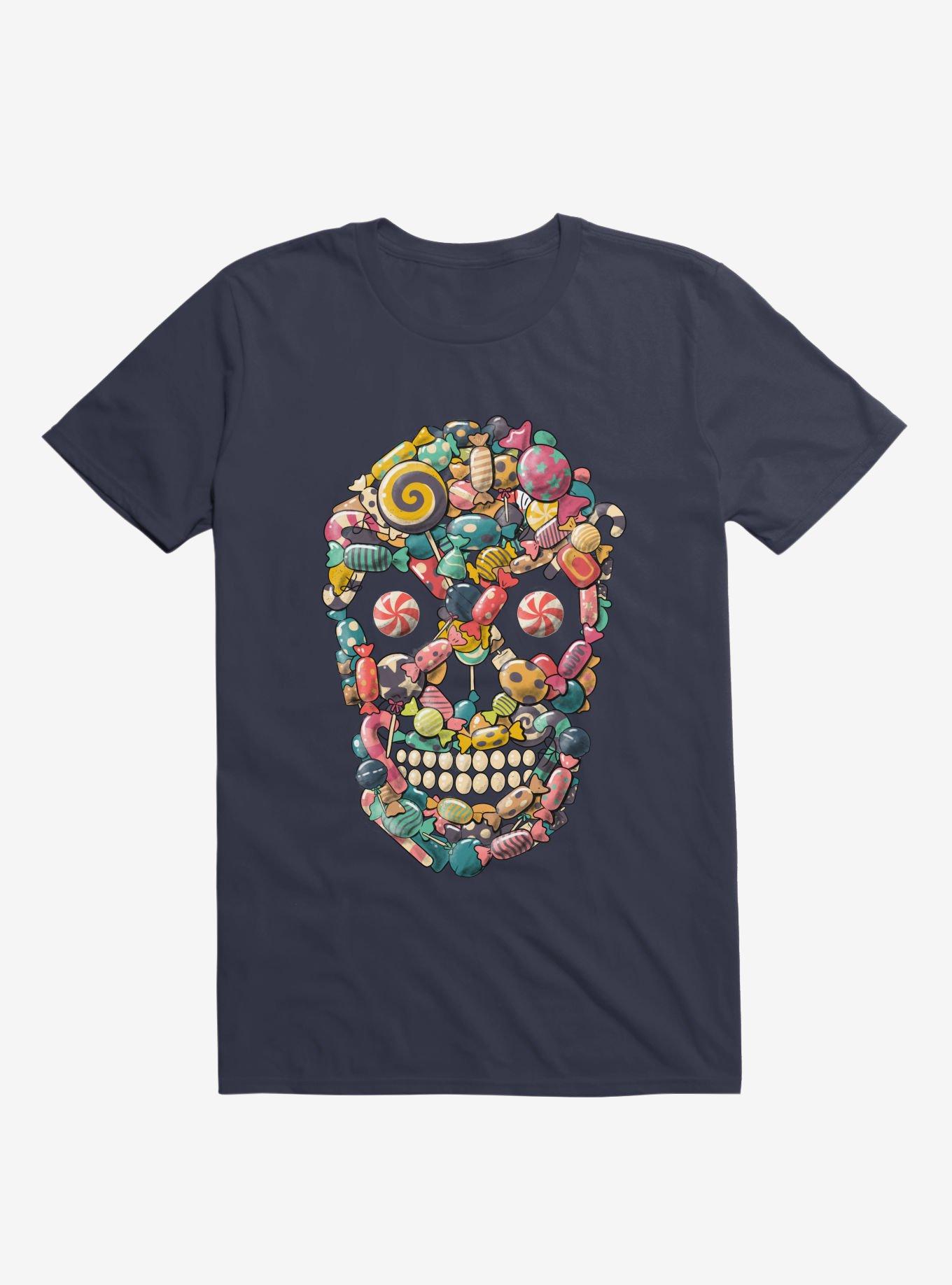 Candy Skull Navy Blue T-Shirt, NAVY, hi-res