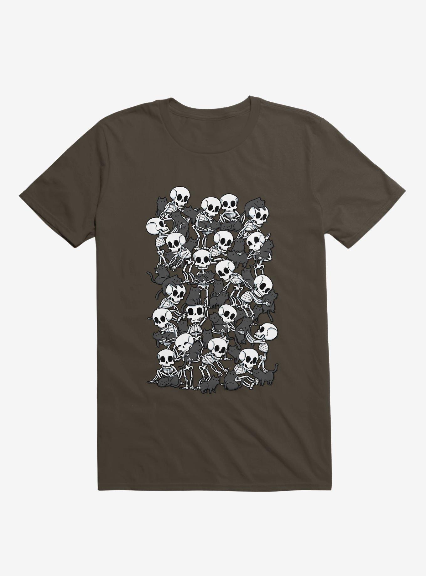 Cat Skull Party Brown T-Shirt, , hi-res