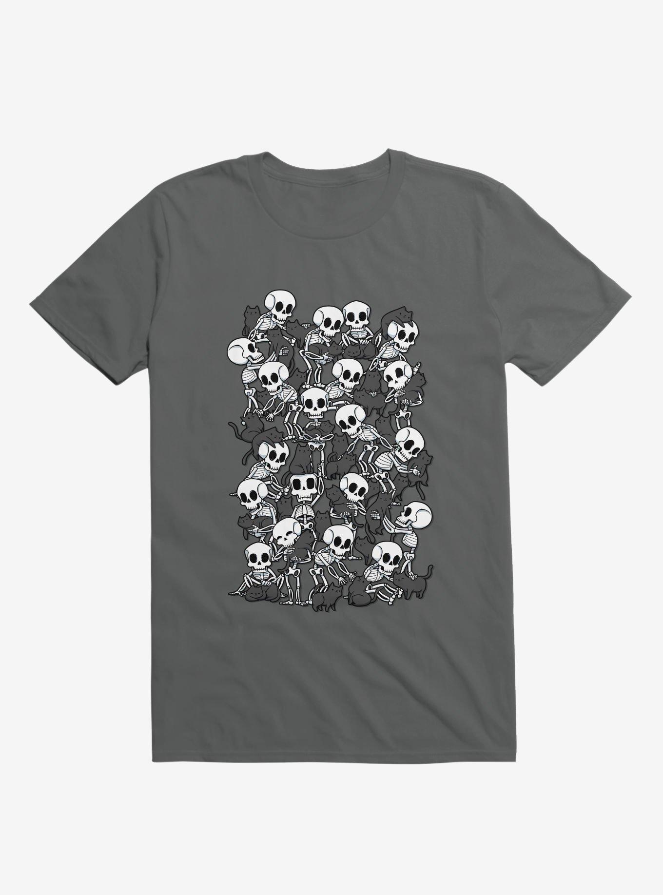 Cat Skull Party Charcoal Grey T-Shirt, CHARCOAL, hi-res