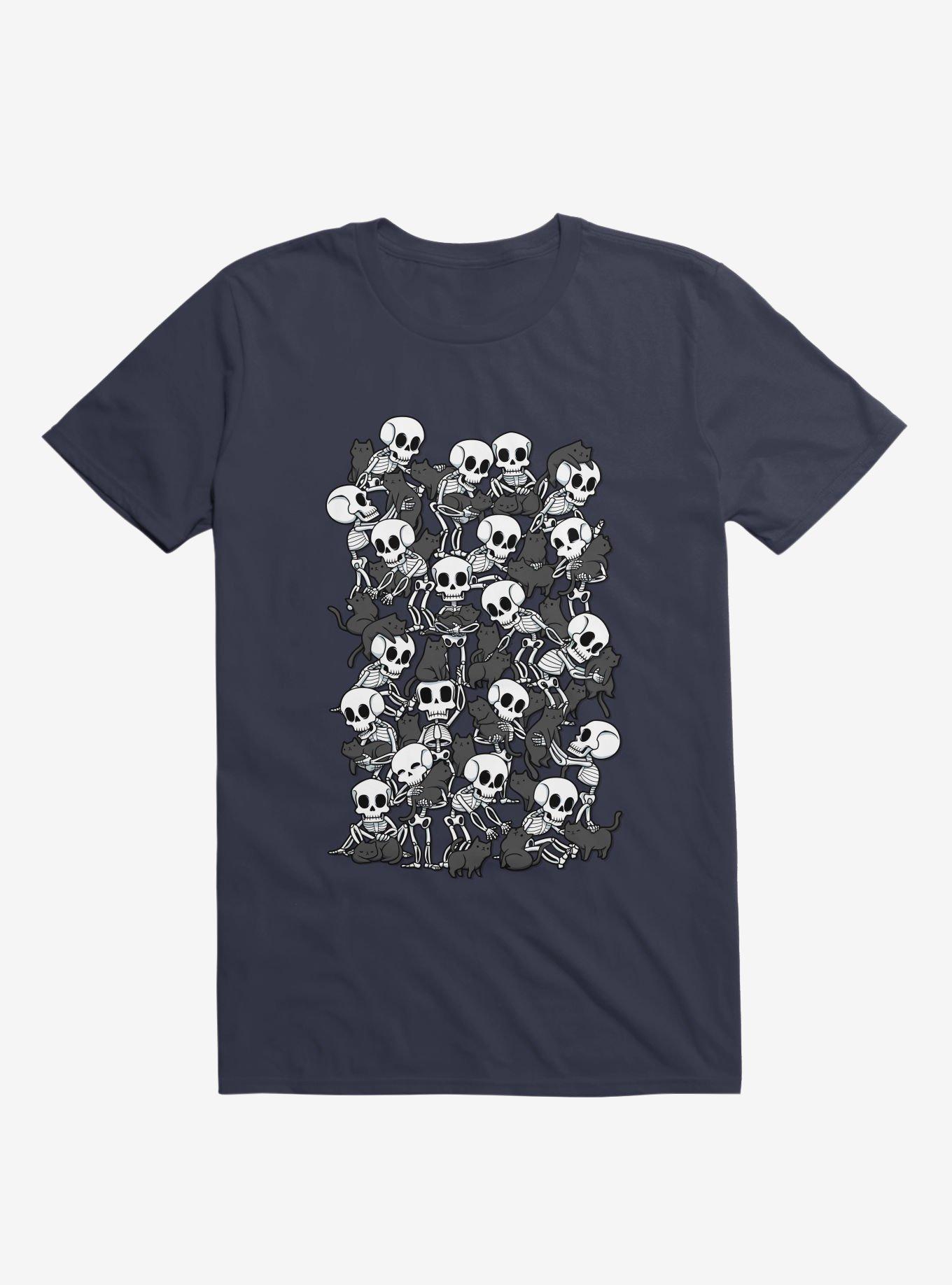 Cat Skull Party Navy Blue T-Shirt, , hi-res