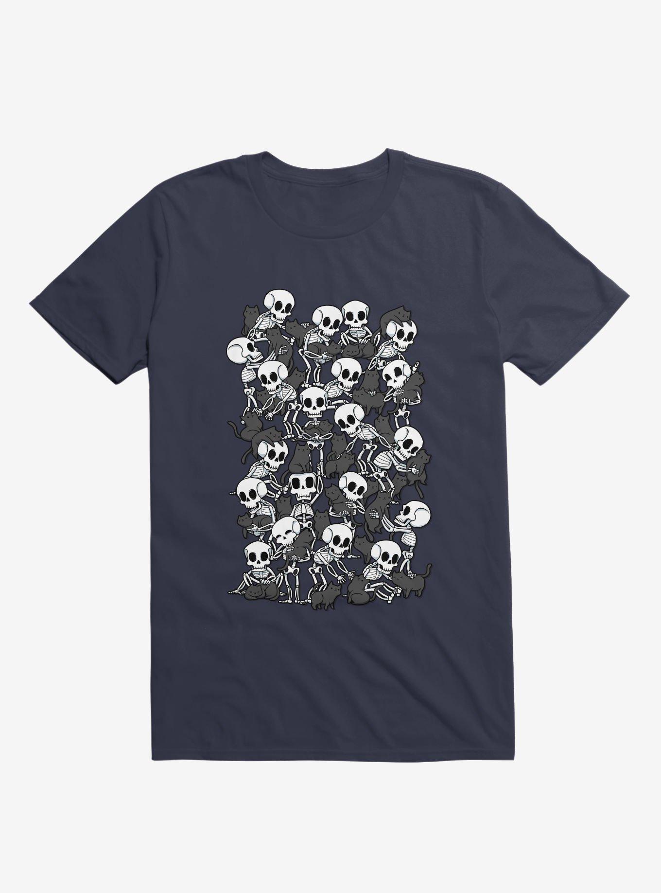 Cat Skull Party Navy Blue T-Shirt, NAVY, hi-res