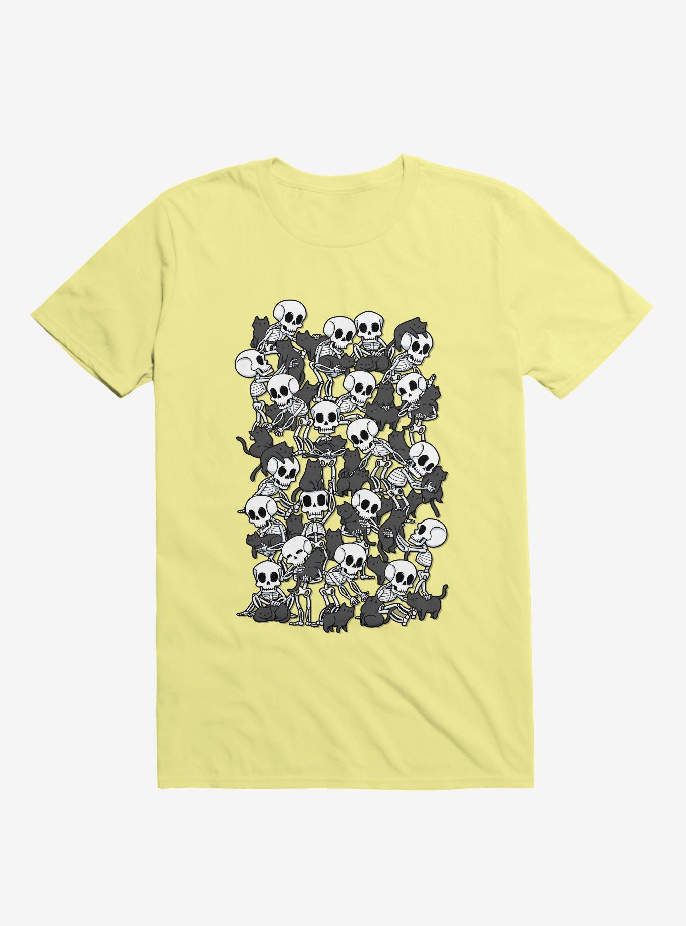 Cat Skull Party Corn Silk Yellow T-Shirt, CORN SILK, hi-res