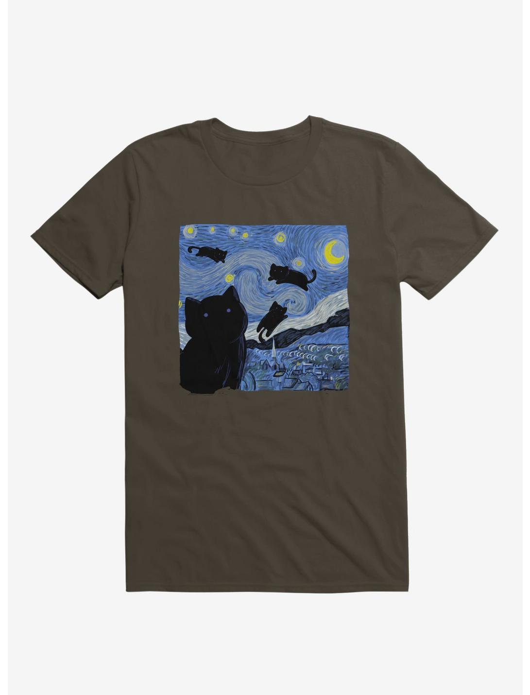 The Starry Cat Night Brown T-Shirt, BROWN, hi-res