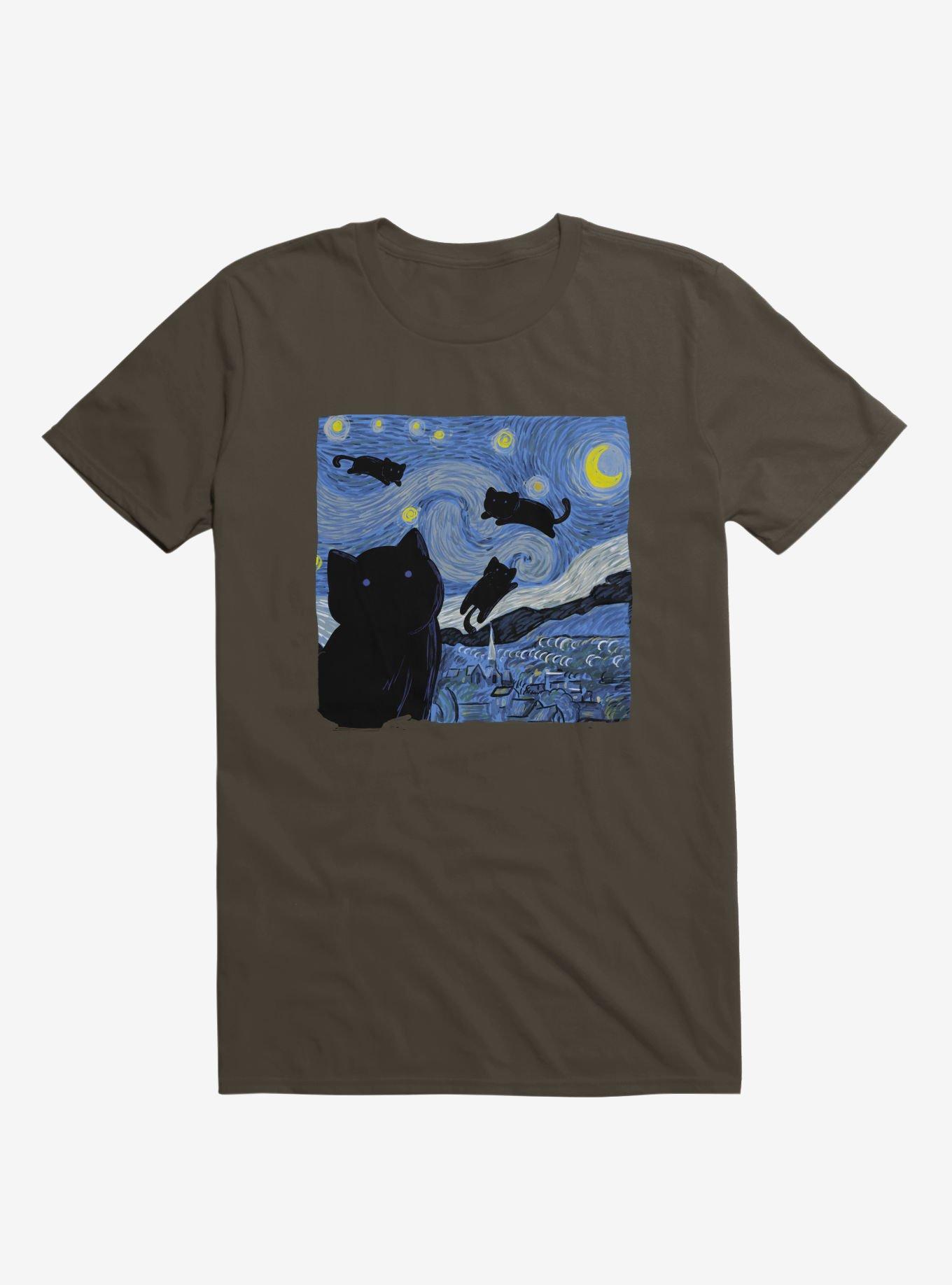 The Starry Cat Night Brown T-Shirt, , hi-res