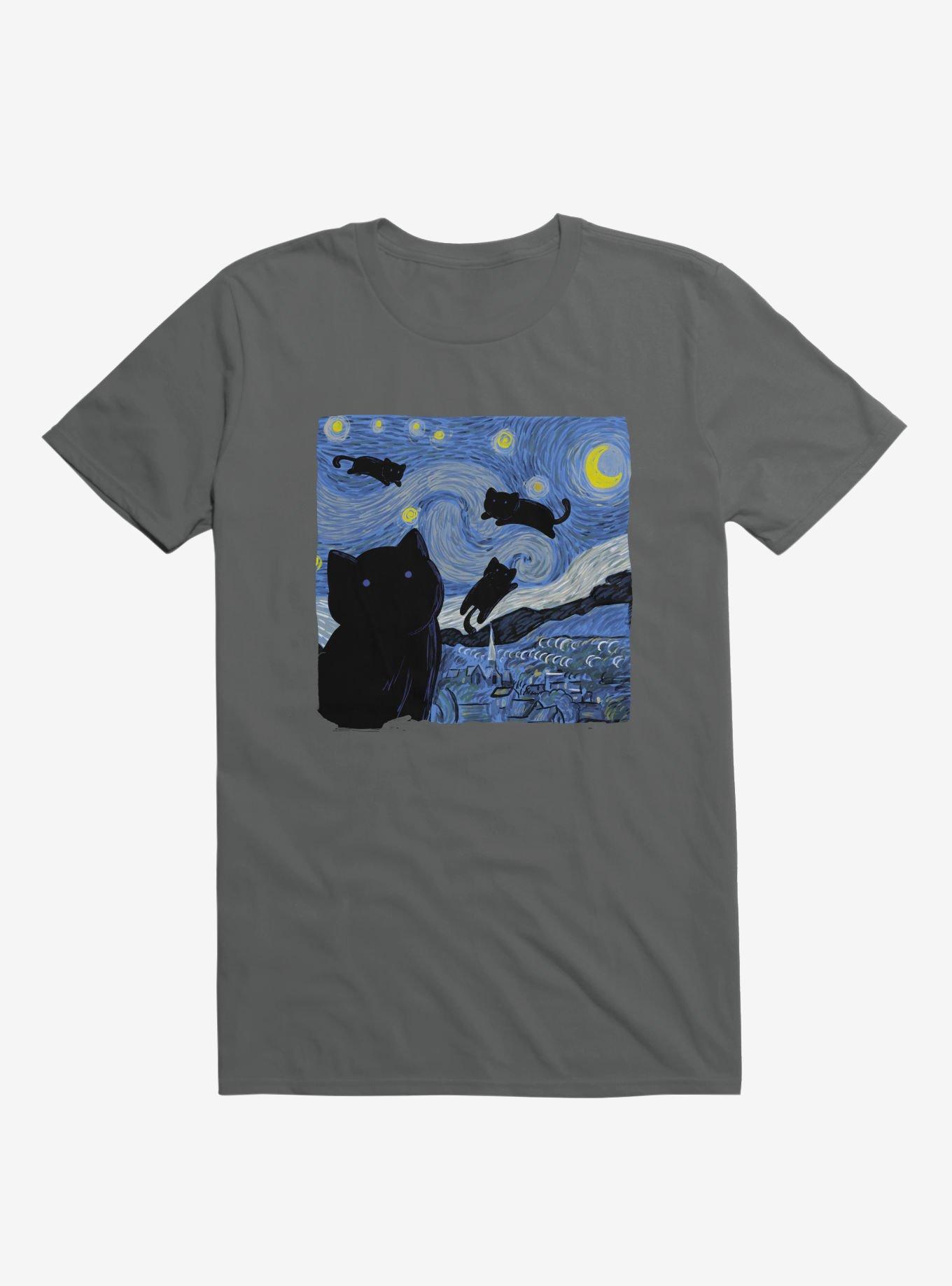 The Starry Cat Night Charcoal Grey T-Shirt, , hi-res