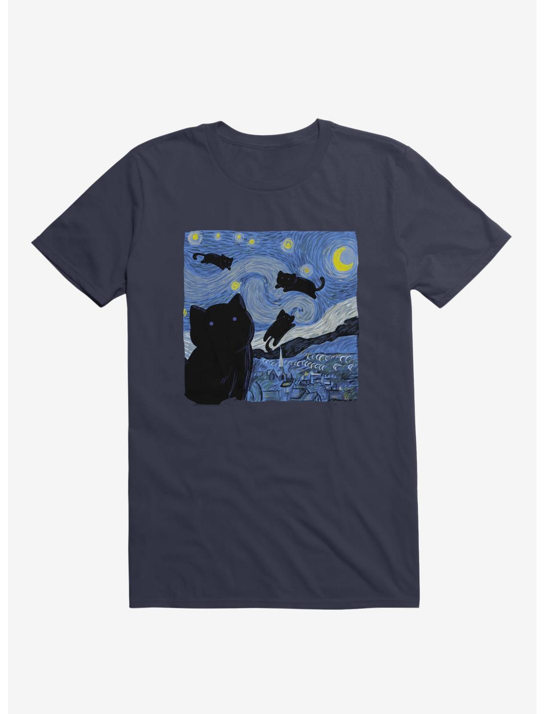 The Starry Cat Night Navy Blue T-Shirt, NAVY, hi-res
