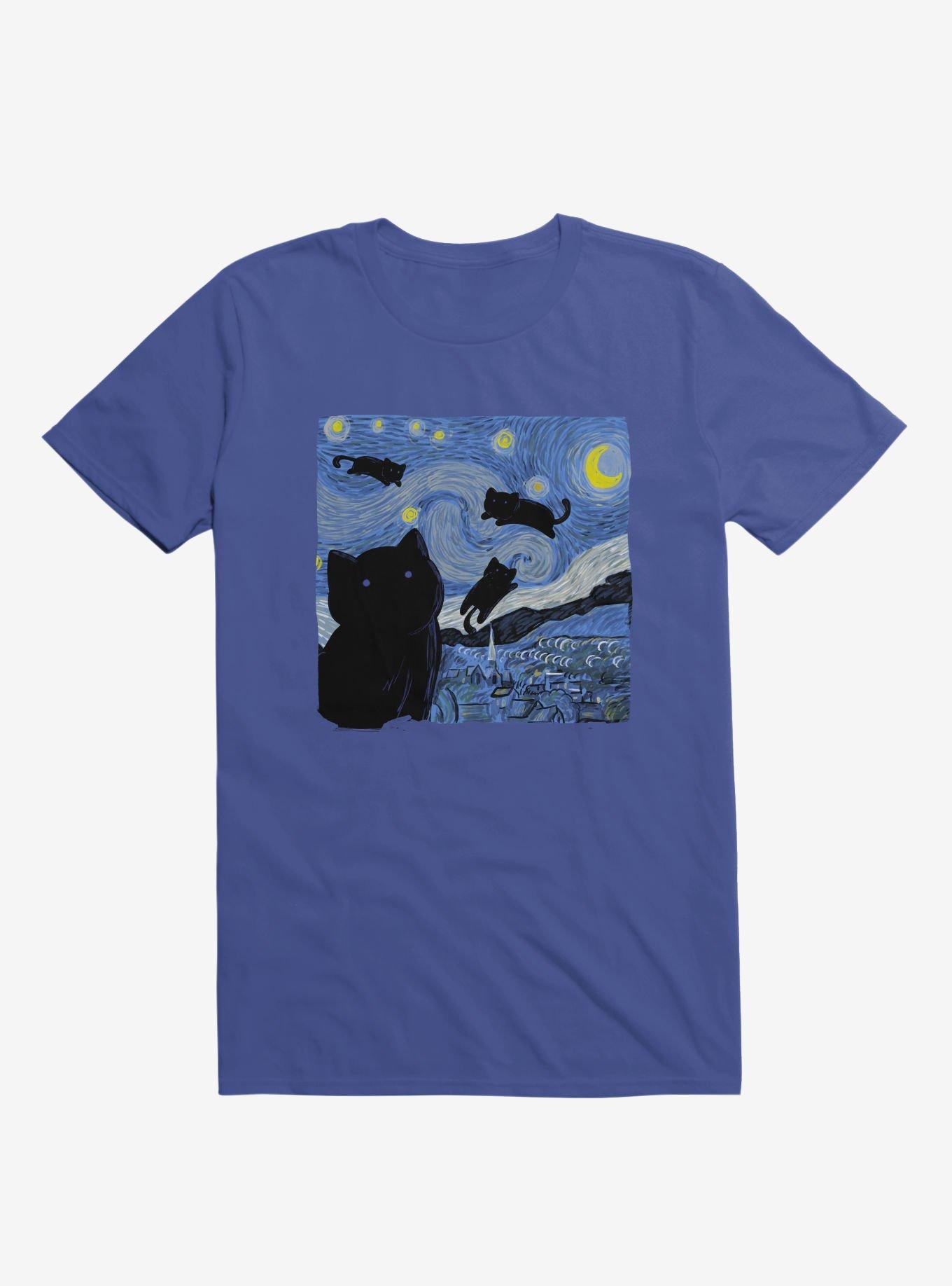 The Starry Cat Night Royal Blue T-Shirt, , hi-res