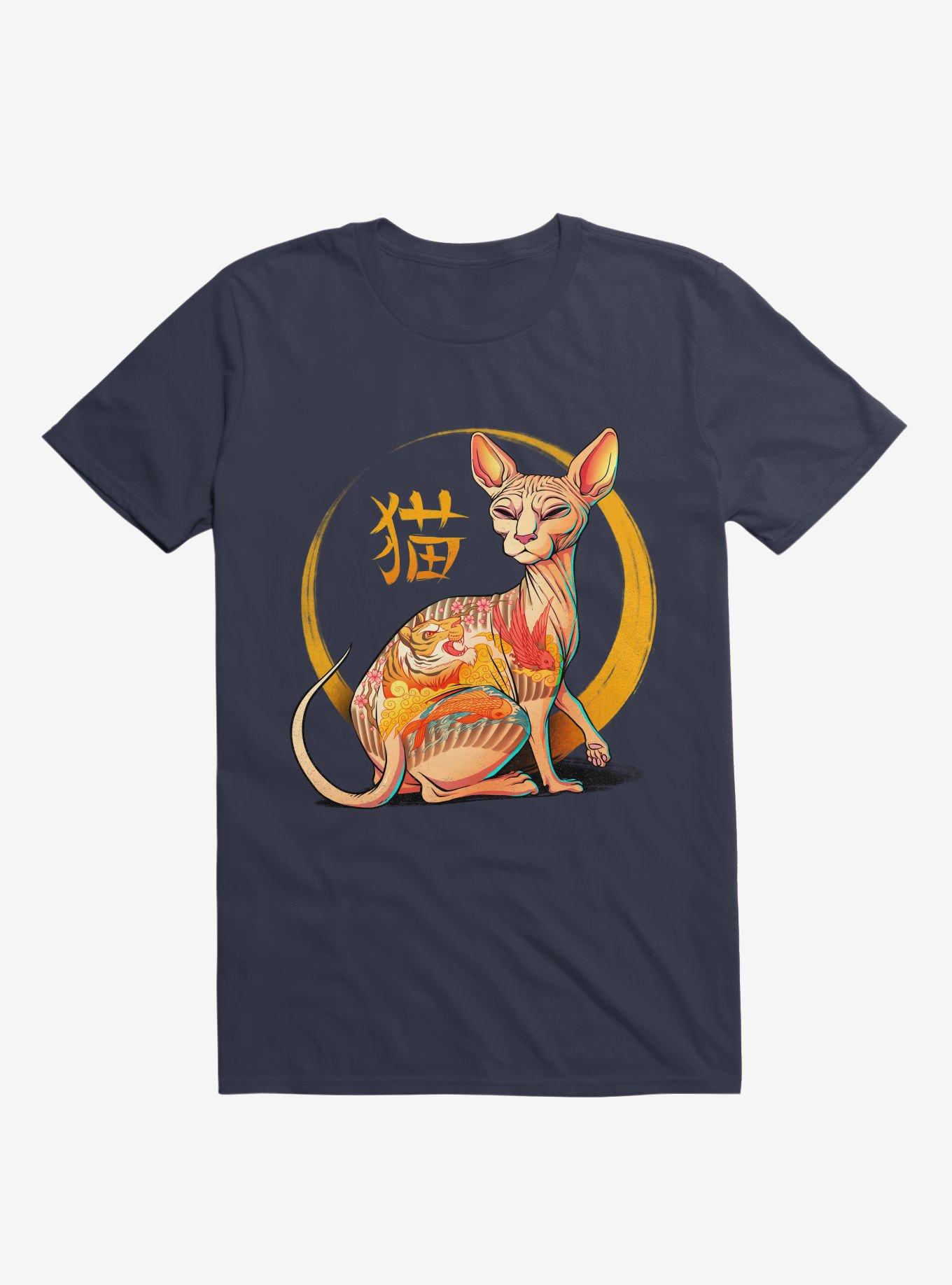 Yakuza Cat Navy Blue T-Shirt, , hi-res