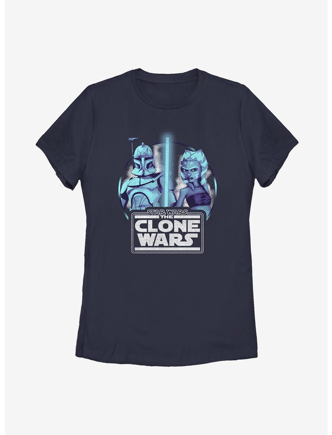 Star Wars: The Clone Wars Rex And Ahsoka Circle Womens T-Shirt, NAVY, hi-res