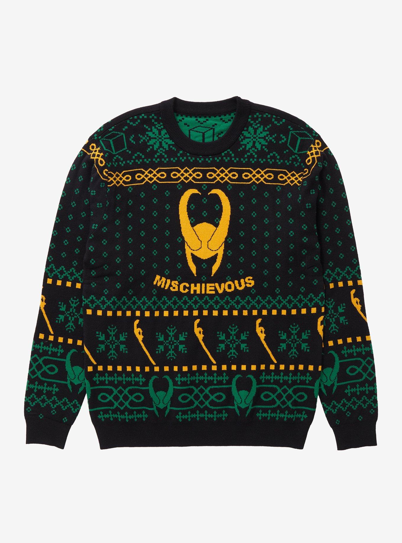 Marvel Loki Loki s Helmet Holiday Sweater BoxLunch Exclusive BoxLunch