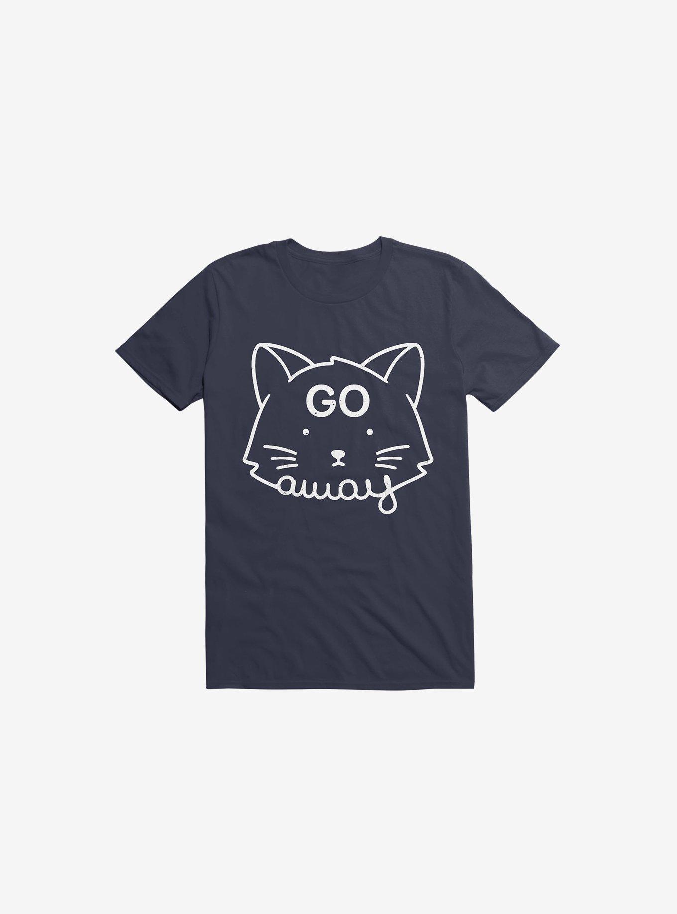 Go Away Cat Navy Blue T-Shirt, NAVY, hi-res