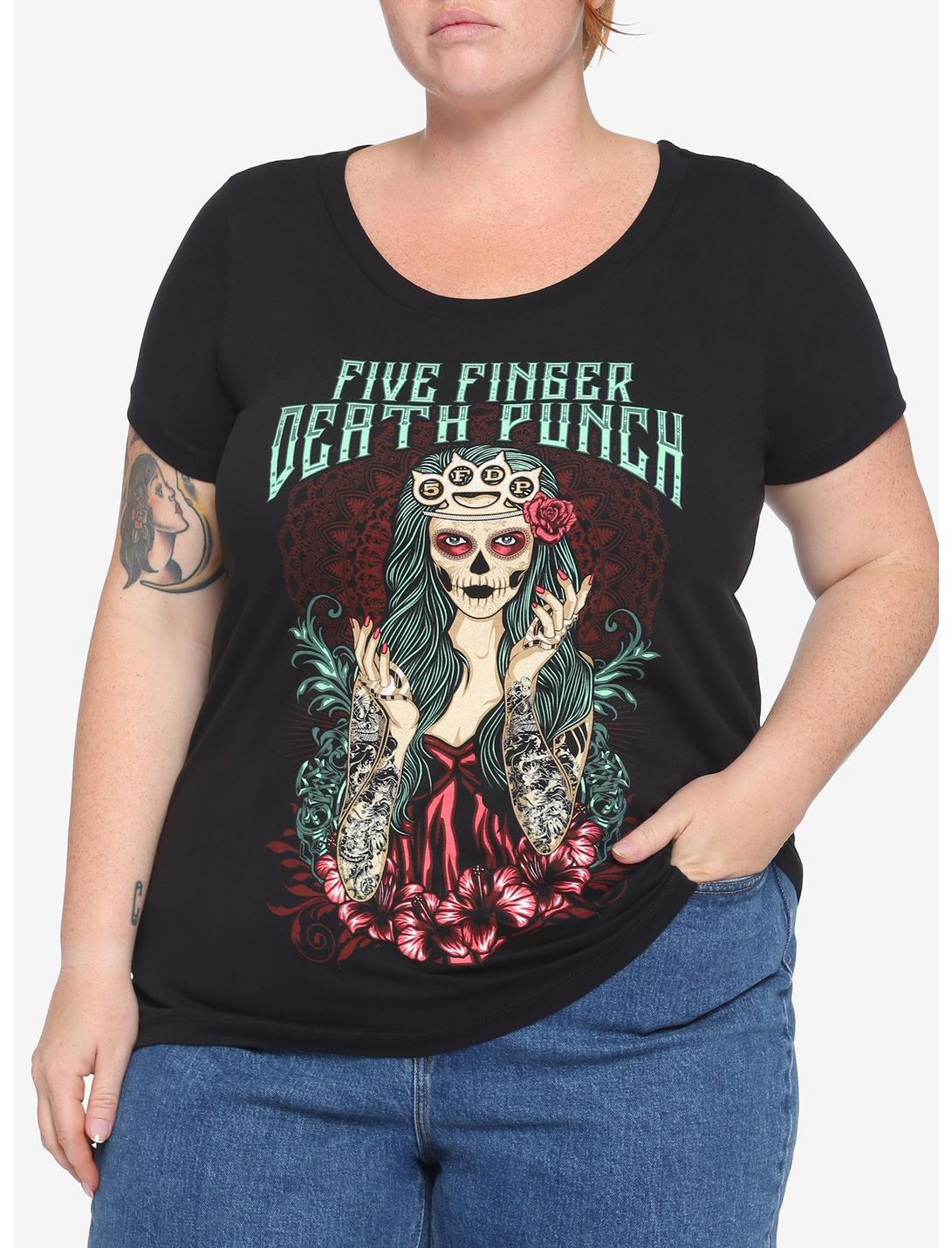 Five Finger Death Punch Lady Muerta Girls T-Shirt Plus Size, BLACK, hi-res