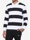 Black & White Wide Stripe Long-Sleeve Polo Shirt, STRIPE - WHITE, hi-res
