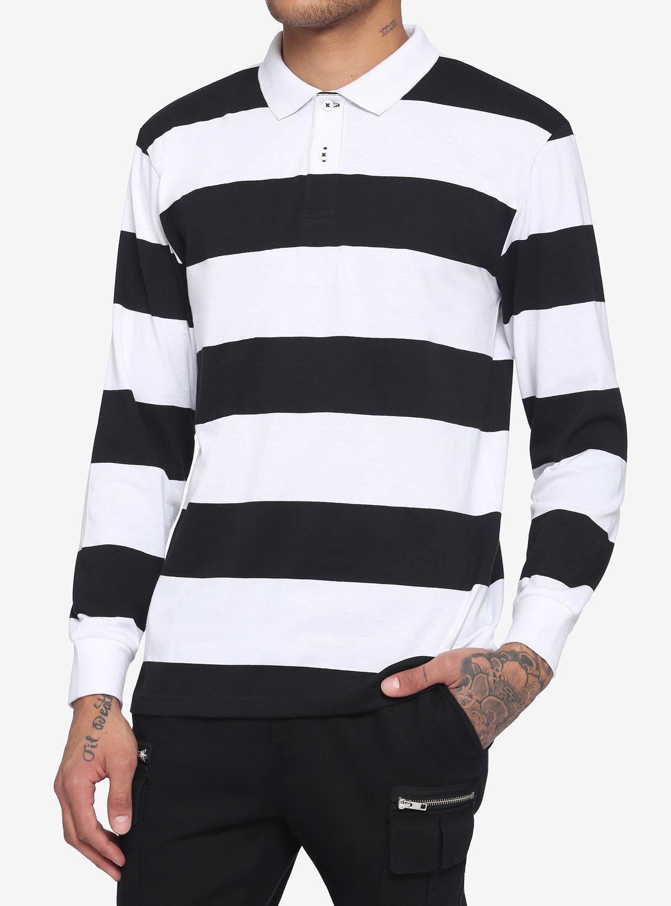 Black and store white striped polo