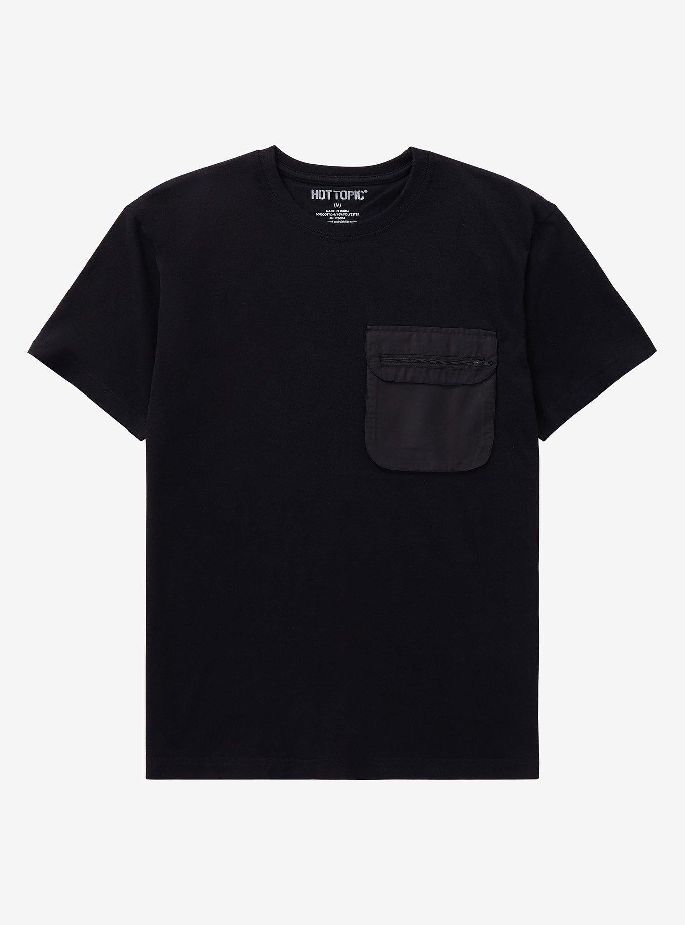 Black Zipper Cargo Pocket T-Shirt, BLACK, hi-res