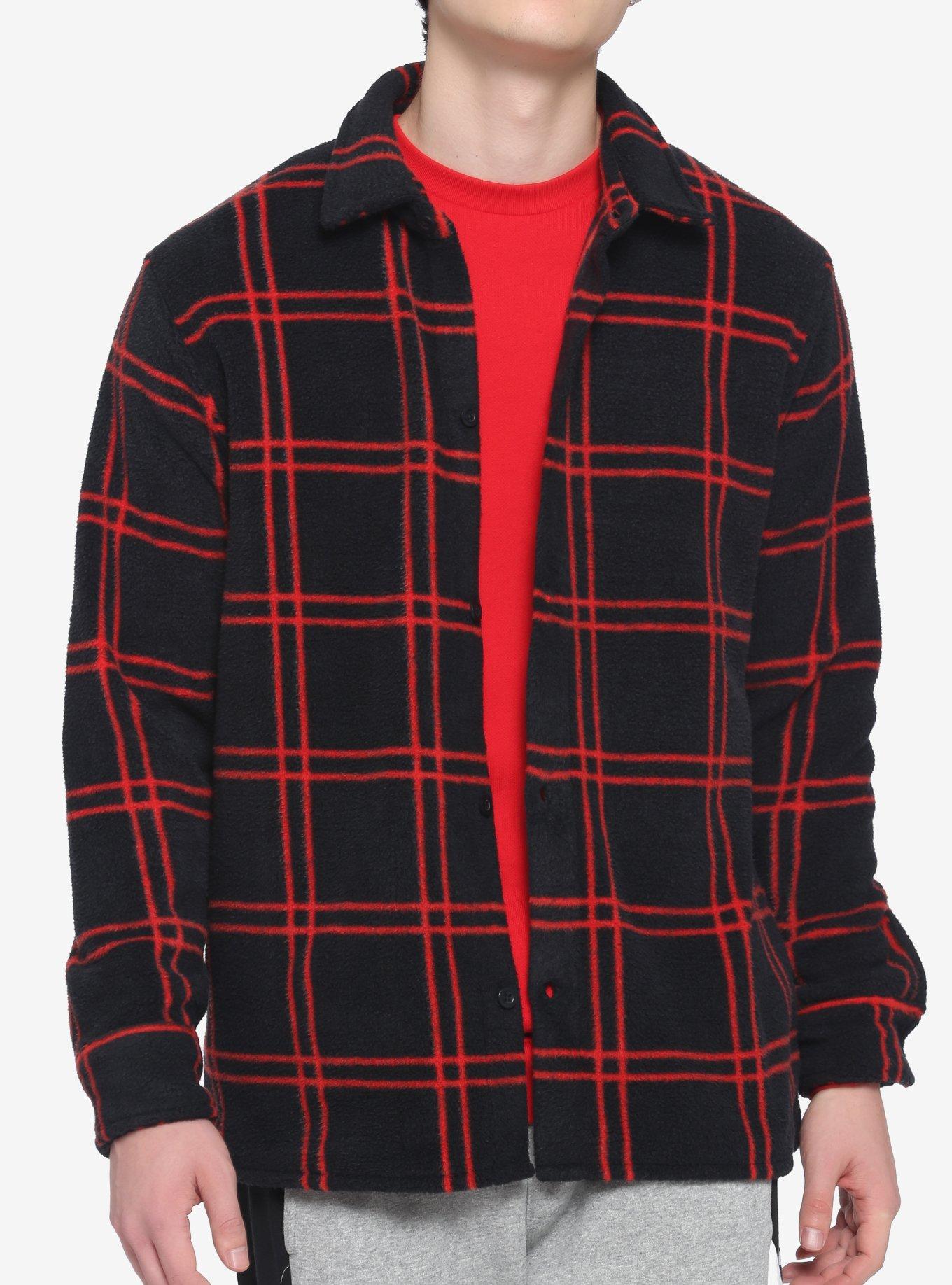 Red Grid Shirt Jacket, BLACK  RED, hi-res