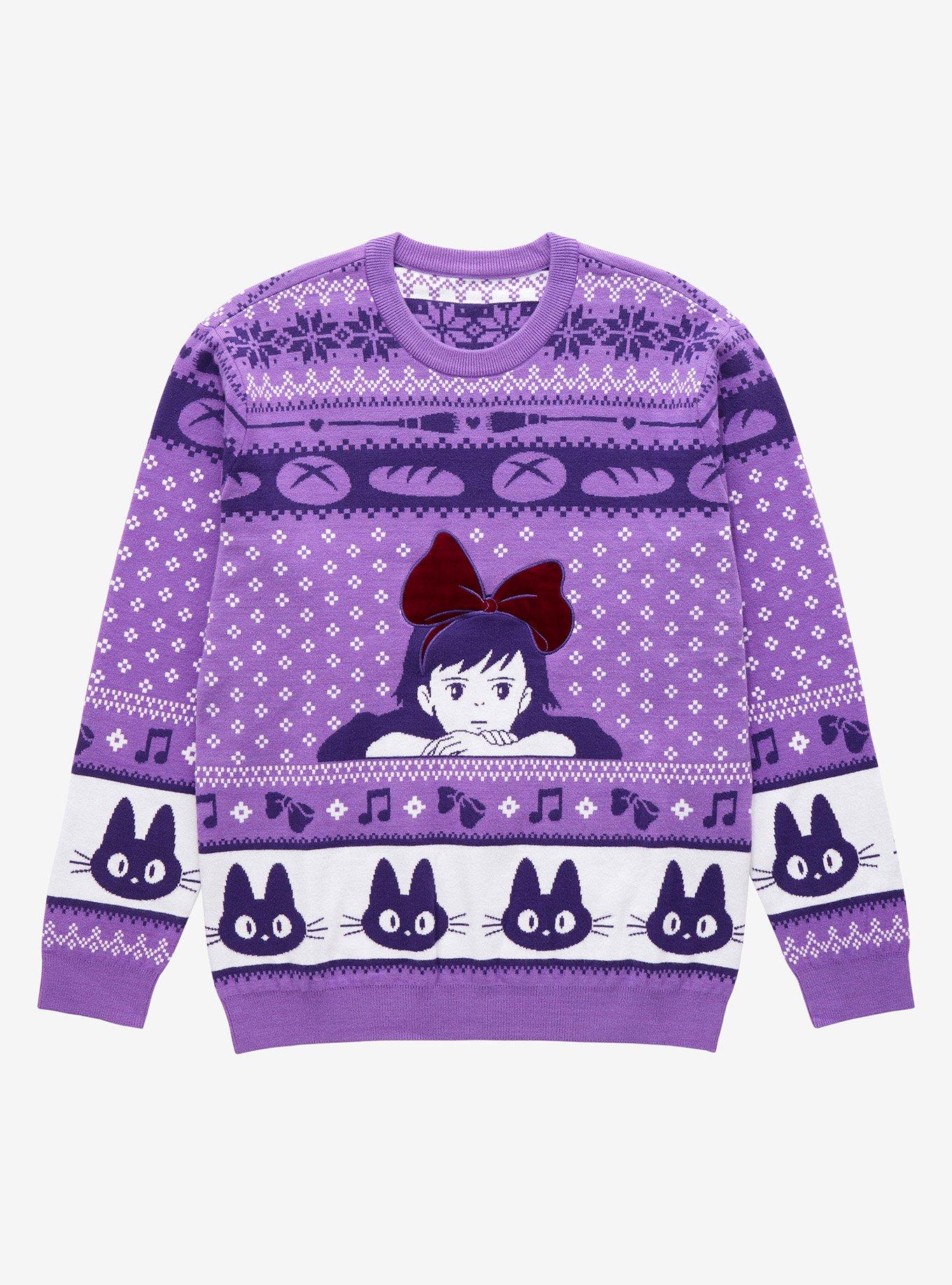 Her Universe Studio Ghibli Kiki's Delivery Service Kiki & Jiji Holiday Sweater - BoxLunch Exclusive, LIGHT PURPLE, hi-res
