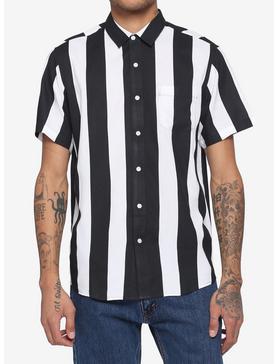 Black & White Vertical Stripe Woven Button-Up, , hi-res