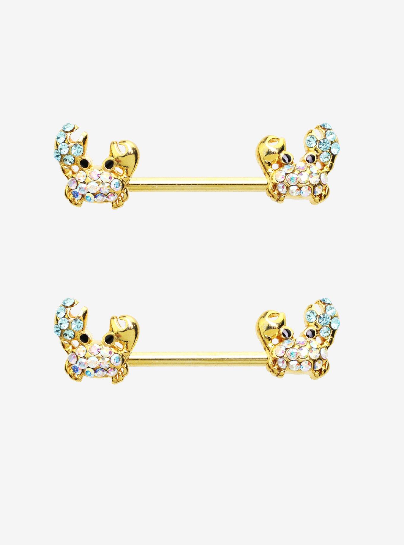 14G Gold Ab Iridescent Crab Nipple Barbell 2 Pack, , hi-res