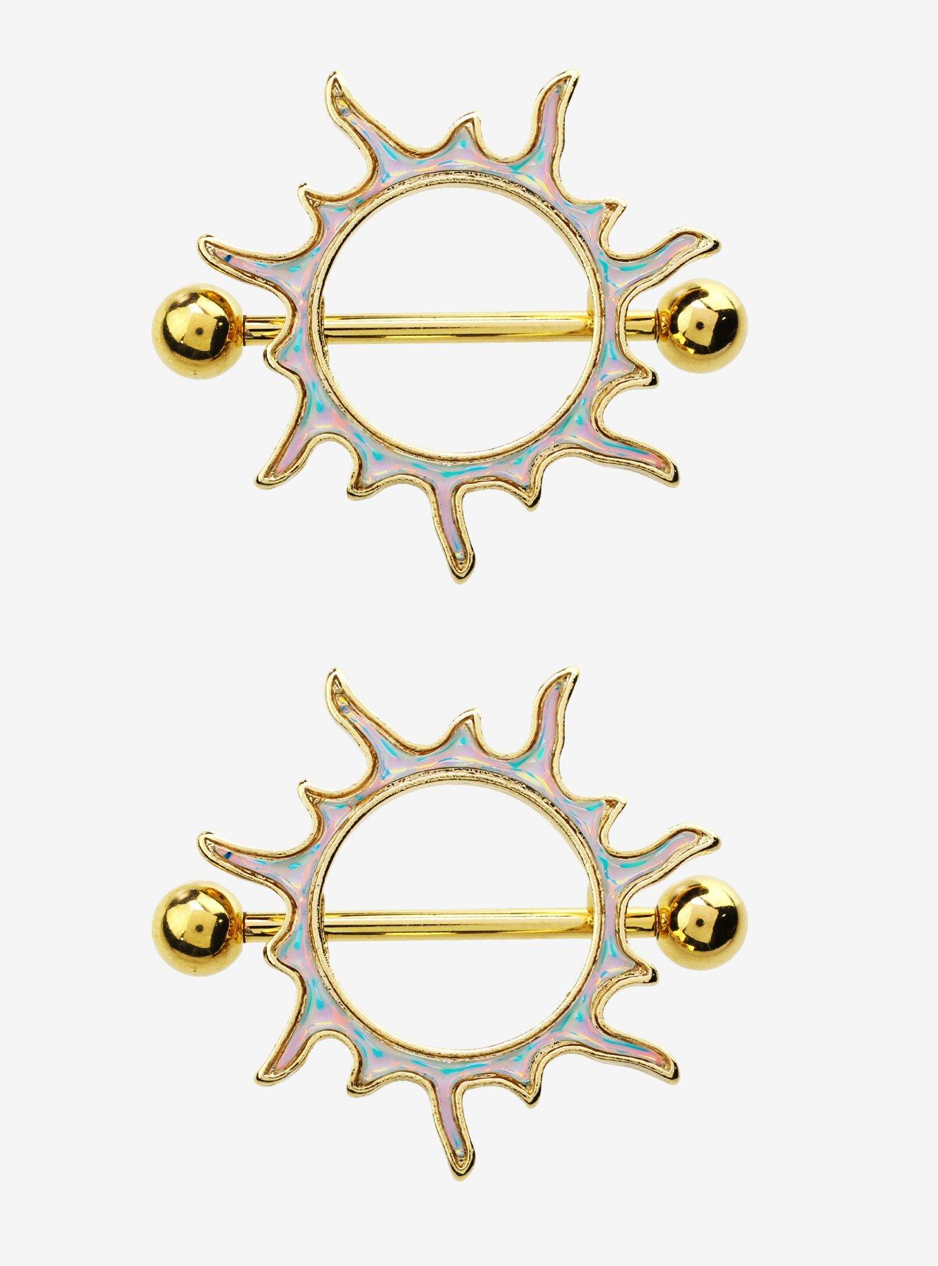 14G Gold Moonstone Sun Nipple Shield 2 Pack, , hi-res