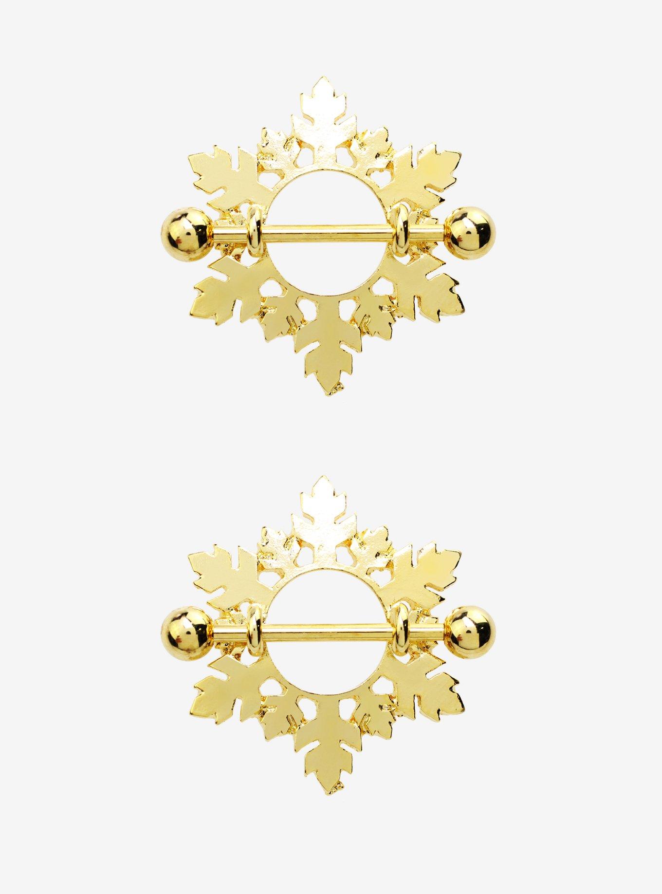 14G Gold Snowflake Nipple Shield 2 Pack, , hi-res