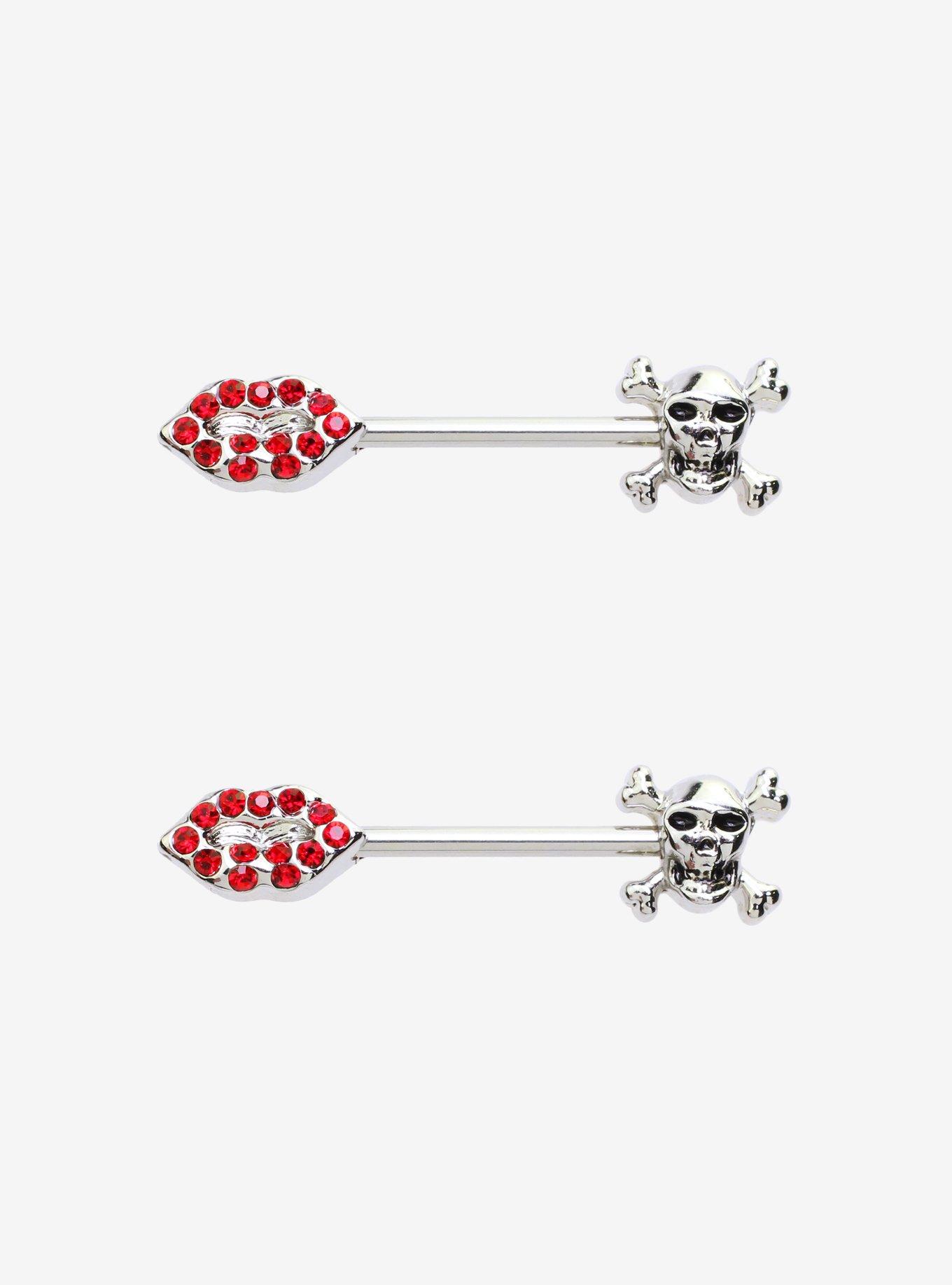 14G Kiss Of Death Nipple Barbell 2 Pack, , hi-res