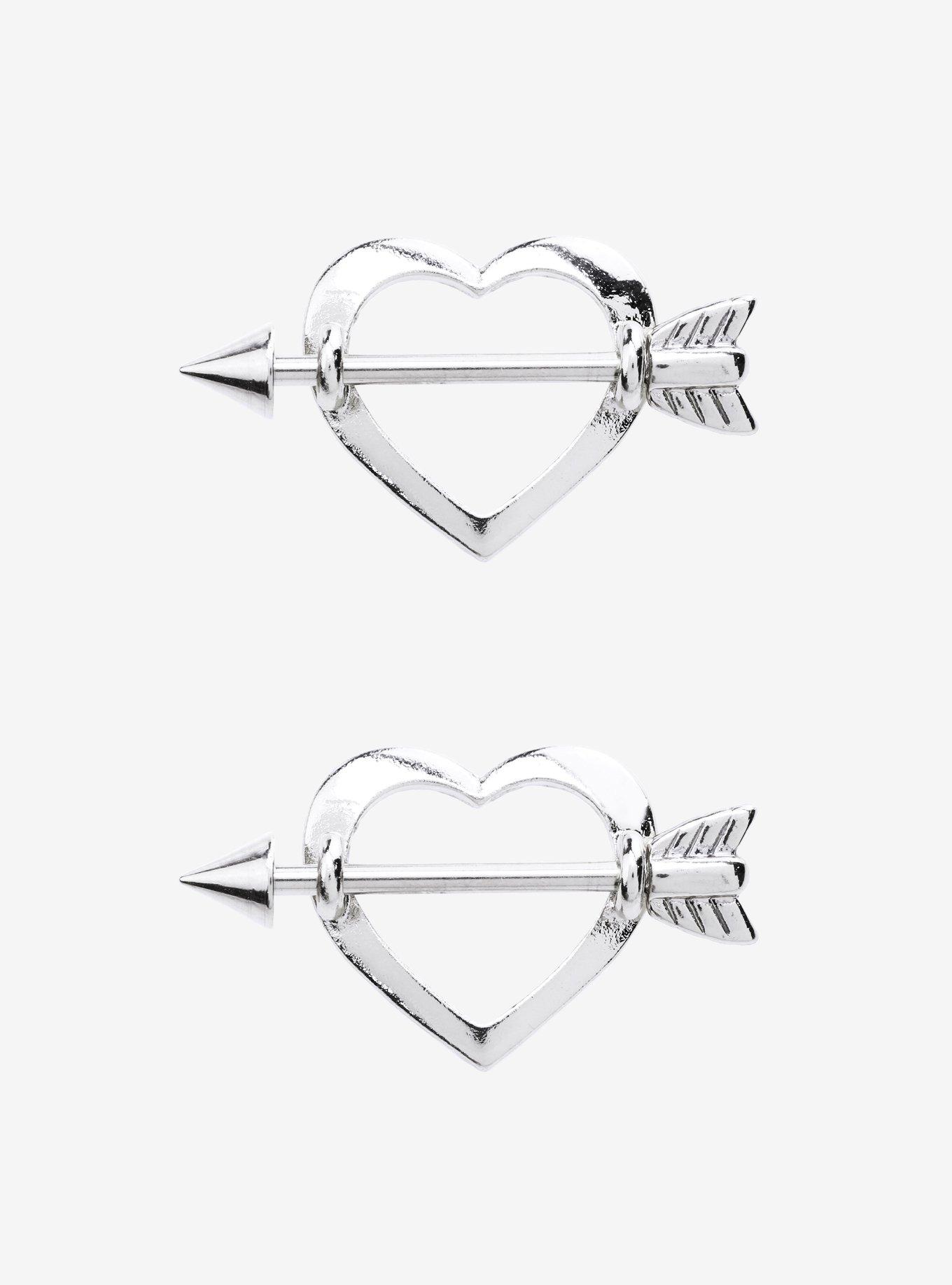 14G Steel Heart & Arrow Nipple Shield 2 Pack, , hi-res
